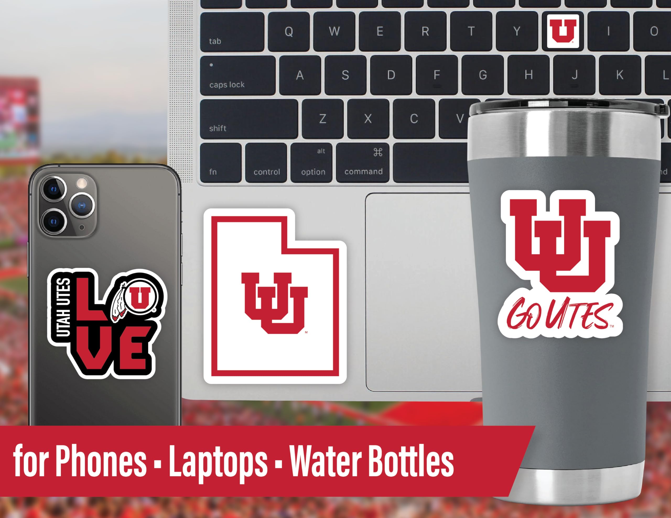 PartyKandy University of Utah Stickers Set - 14 Vinyl Decals (2 Large, 10 Medium, 2 Mini) in Utah Colors for Cars, Laptops, Phones