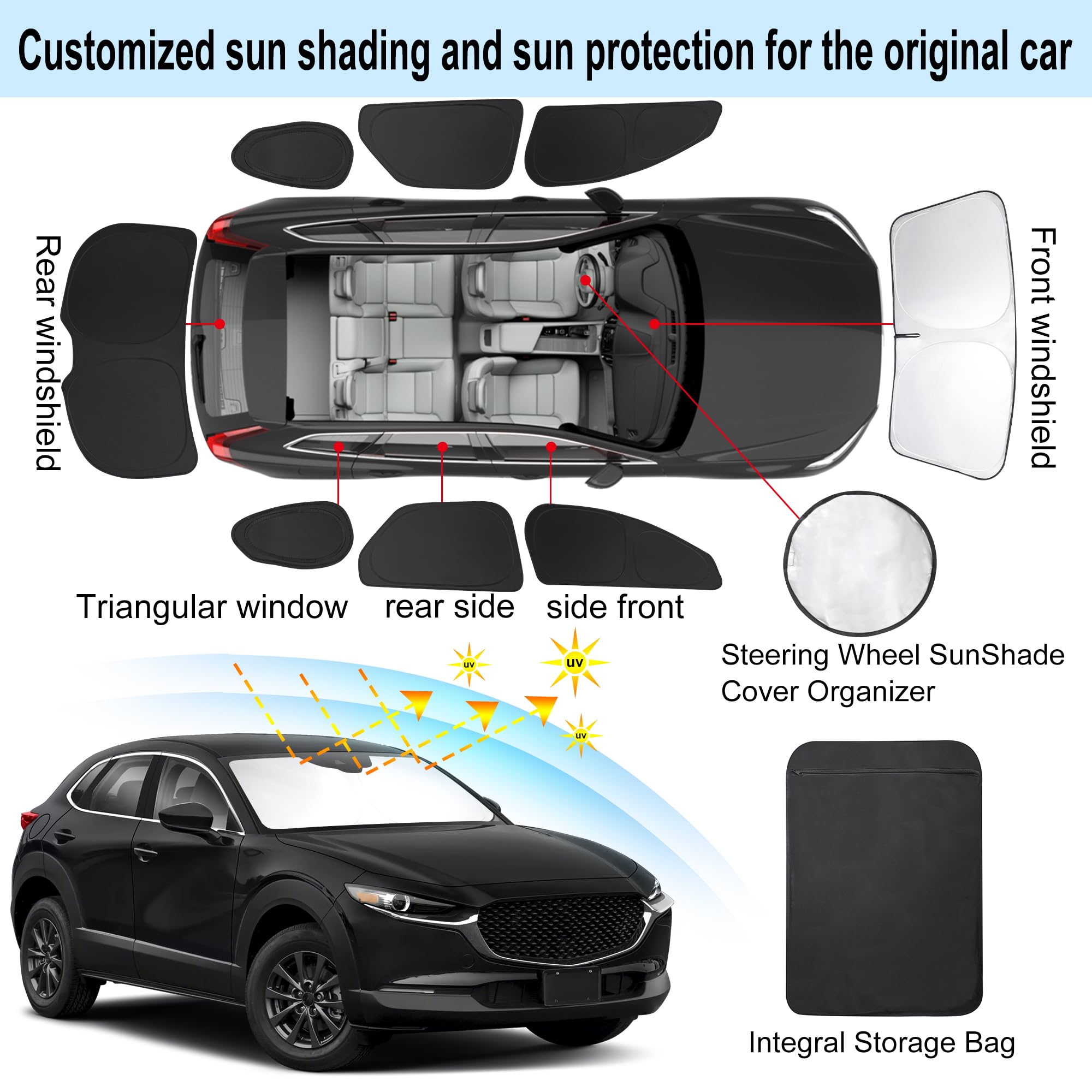 Tinglu 8Pcs Window Shades For Mazda Cx-30 2019-2024 2025 Accessories Car Side Full Windows Rear Triangular Windshield Sun Shade