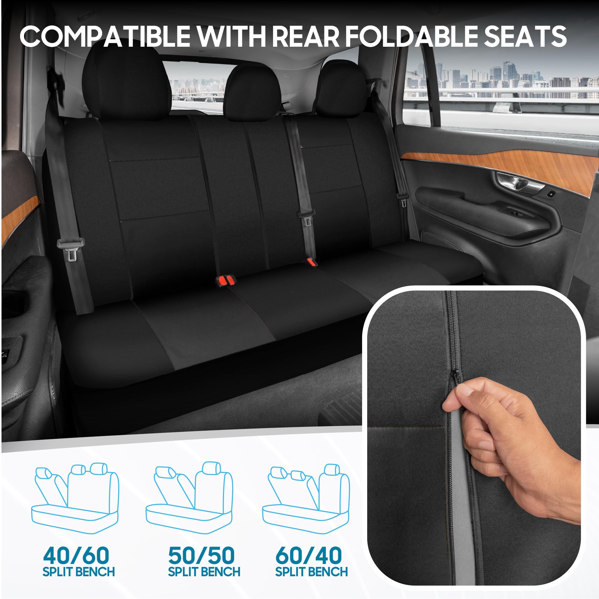 Bdk Polypro Black Car Seat Covers Full Set With Matching Carpet Floor Mats - Automotive Seat Covers For Cars Trucks Suv - Includ