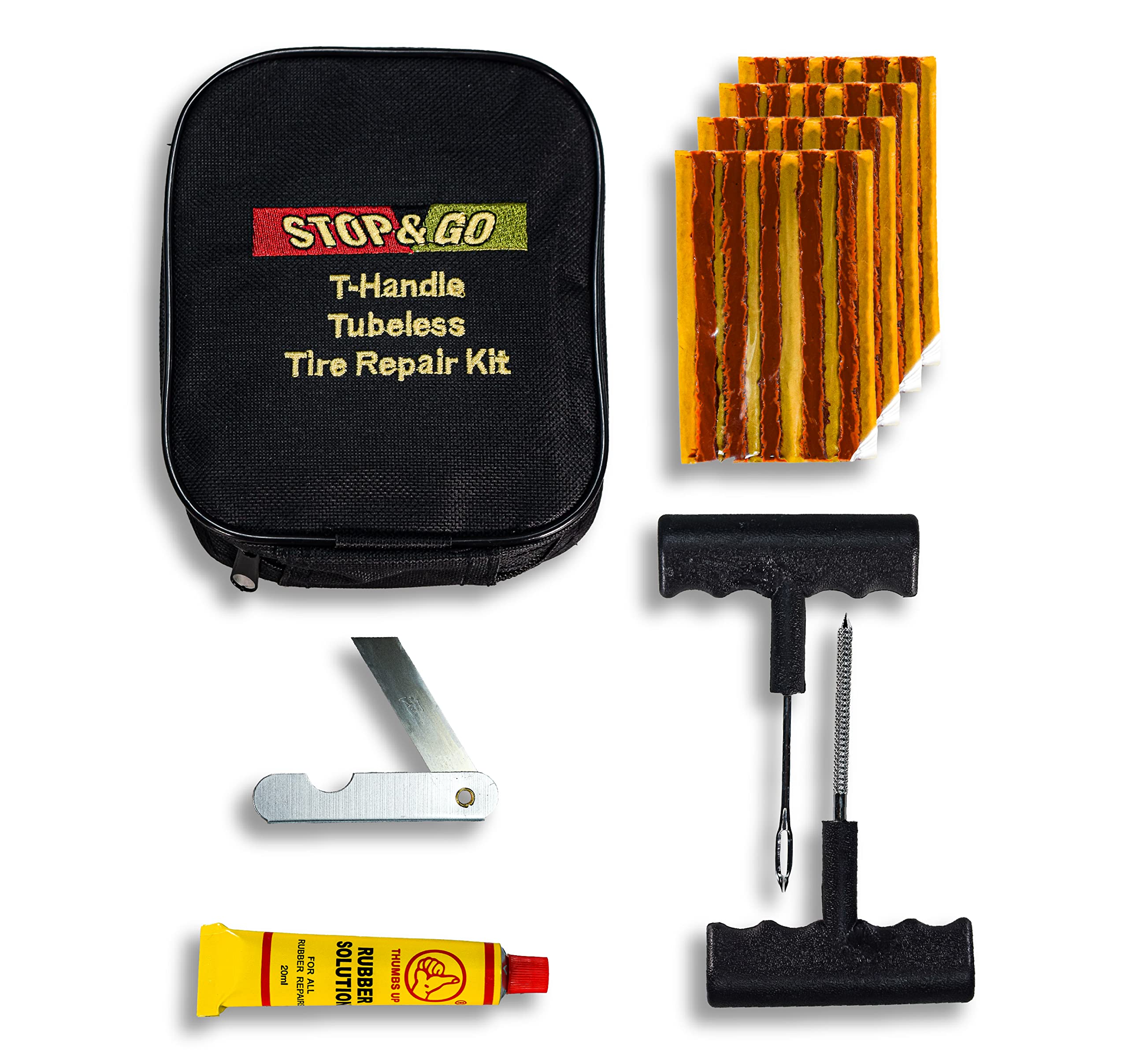 Stop & Go 1020 25 Piece Tubeless T-Handle Rope Plug Tire Repair Kit for Punctures or Flats on Car, Motorcycle, ATV, Jeep, Truck,