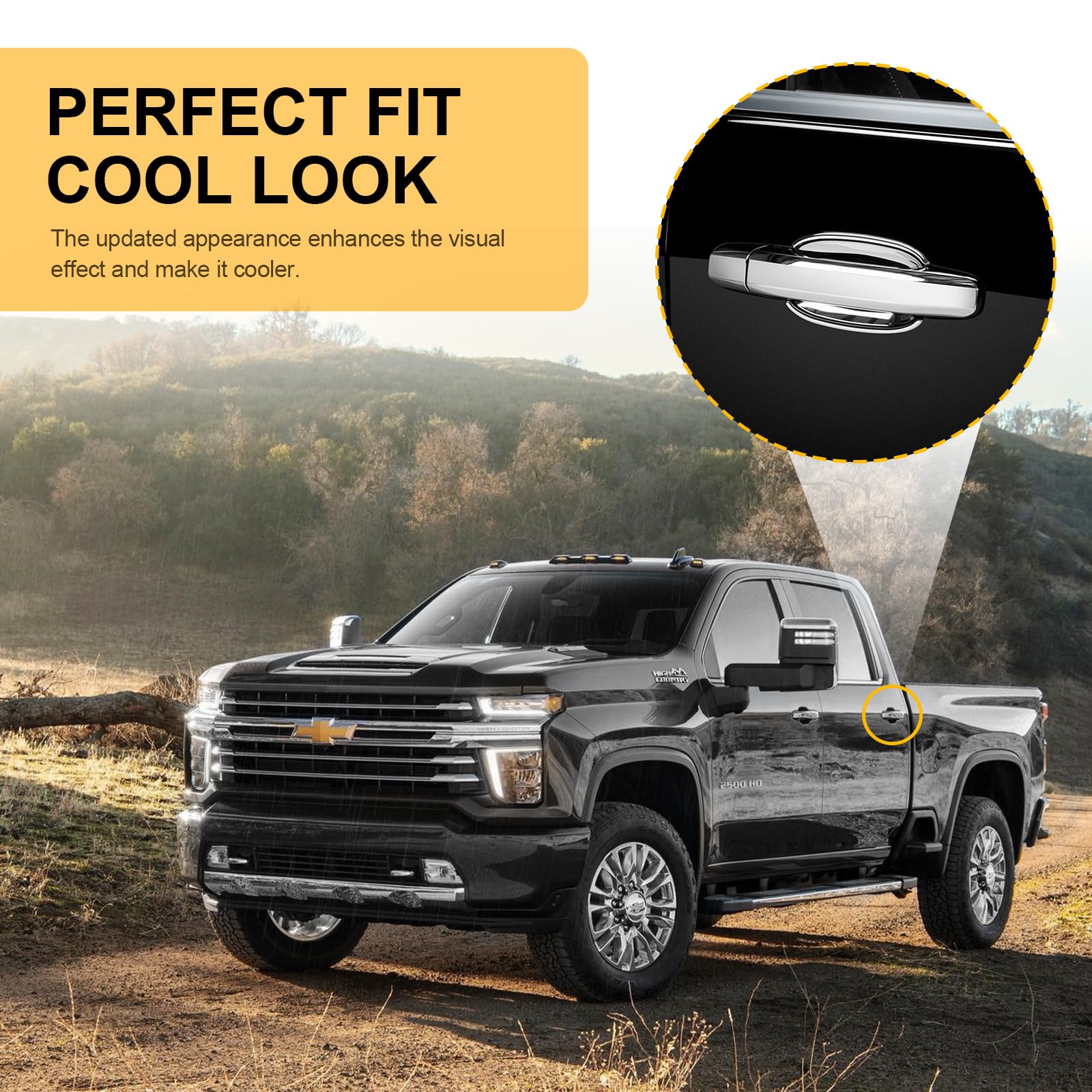 Tutor Auto Chrome Door Handle Covers Compatible with Chevrolet Silverado Tahoe Suburban Avalanche, GMC Yukon Sierra, Cadillac Es