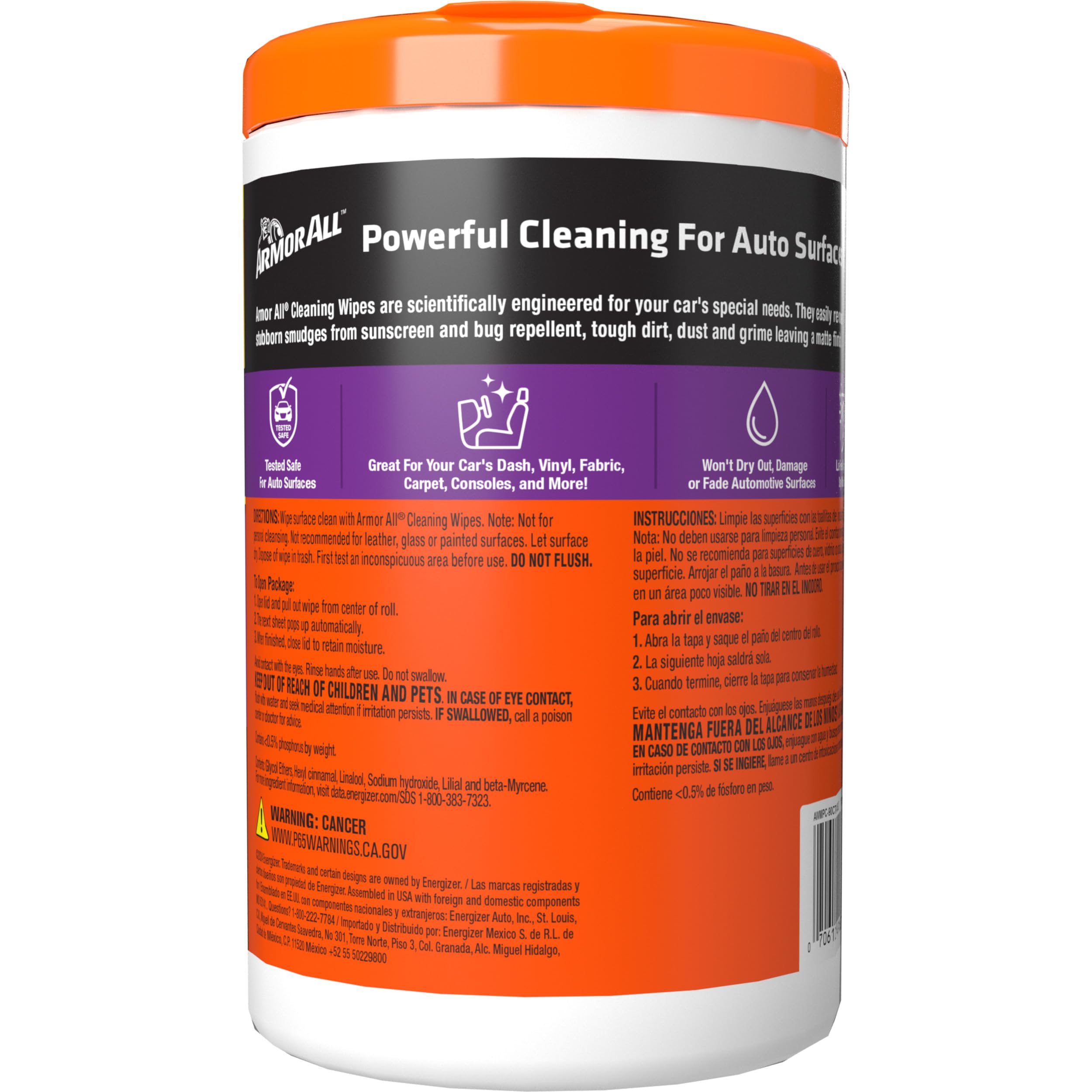Armor All Car Cleaning Wipes - 90 Count, Ideal for Interior & Exterior Cleaning, Model AWMPC-1USLT
