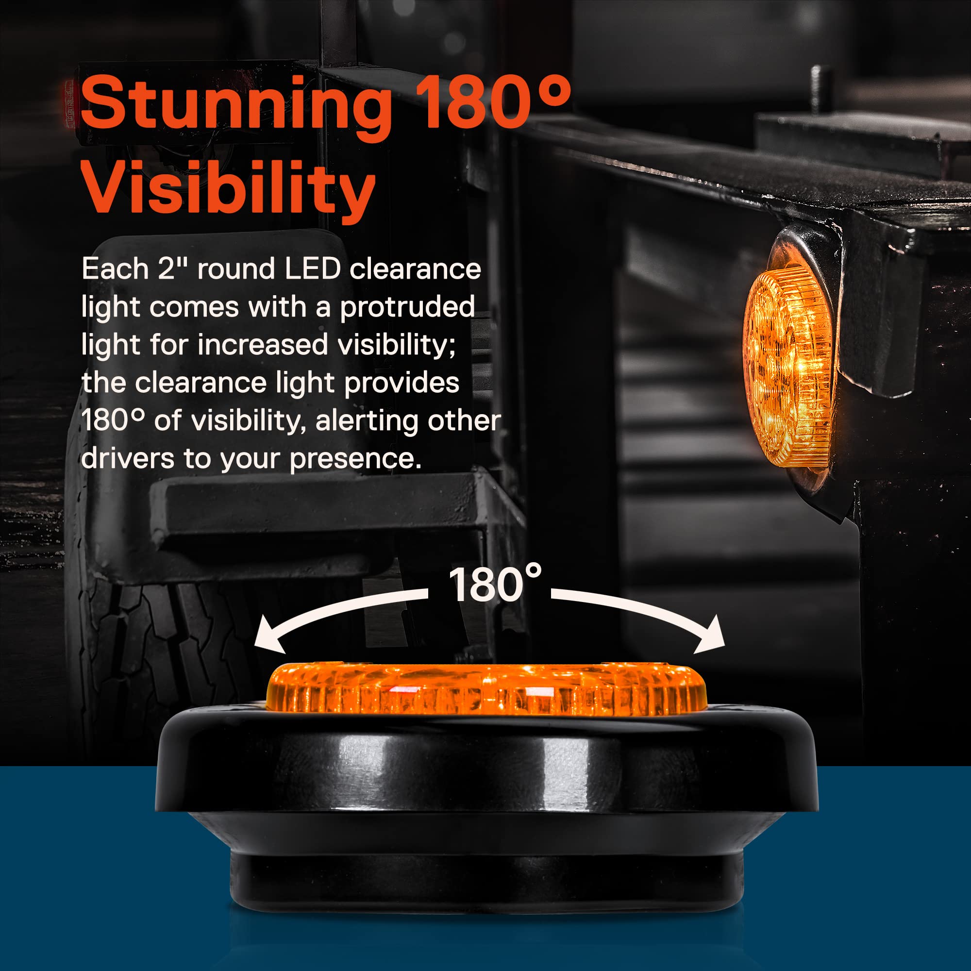 True Mods 4Pc 2'' 12V Amber Round Led Clearance Side Marker Lights [Dot Fmvss 108] [Sae P2] [Reflector Lens] [Grommet & Plugs] [