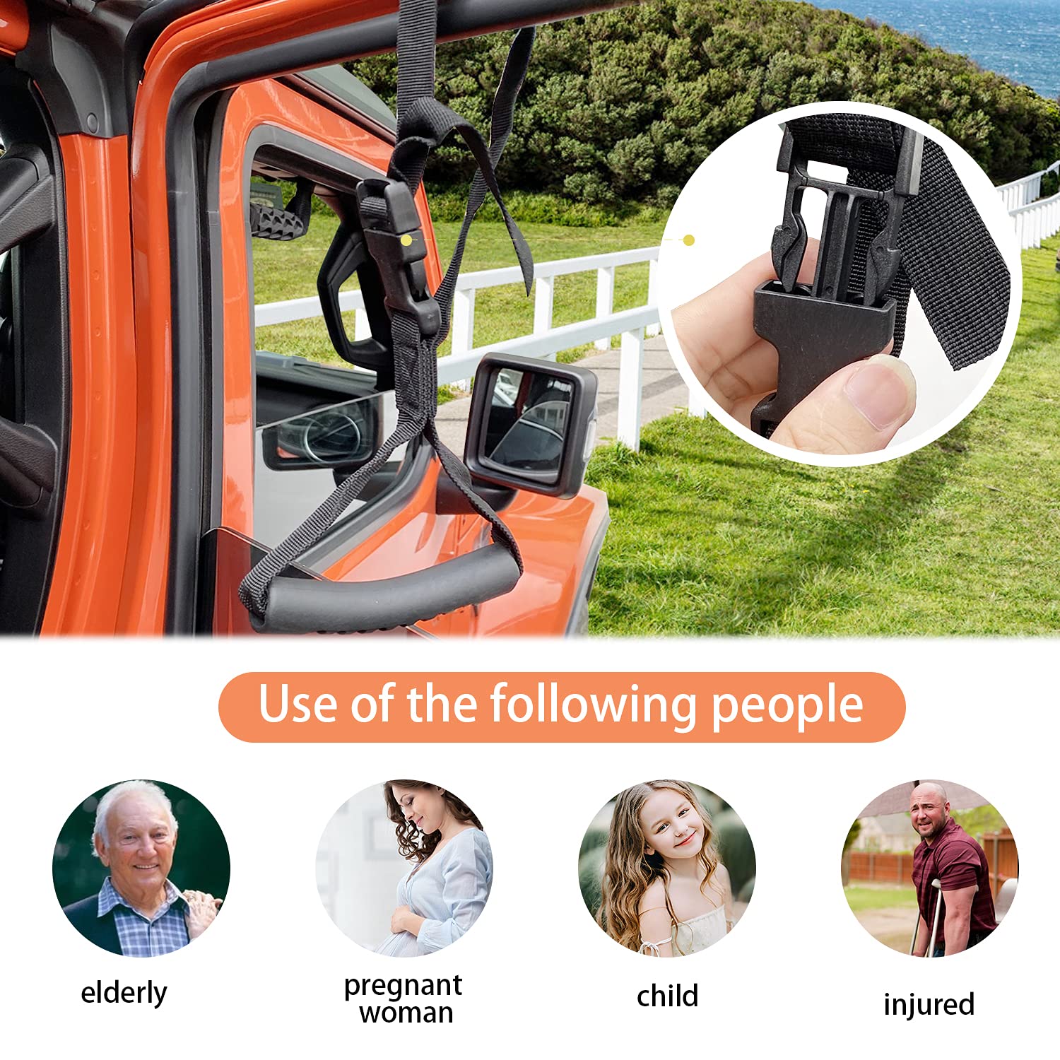Moebulb Car Grab Handle Adjustable Standing Aid Safety Handle Vehicle Support Portable Nylon Grip Handle Car Assist Device 2-Pack (Black)
