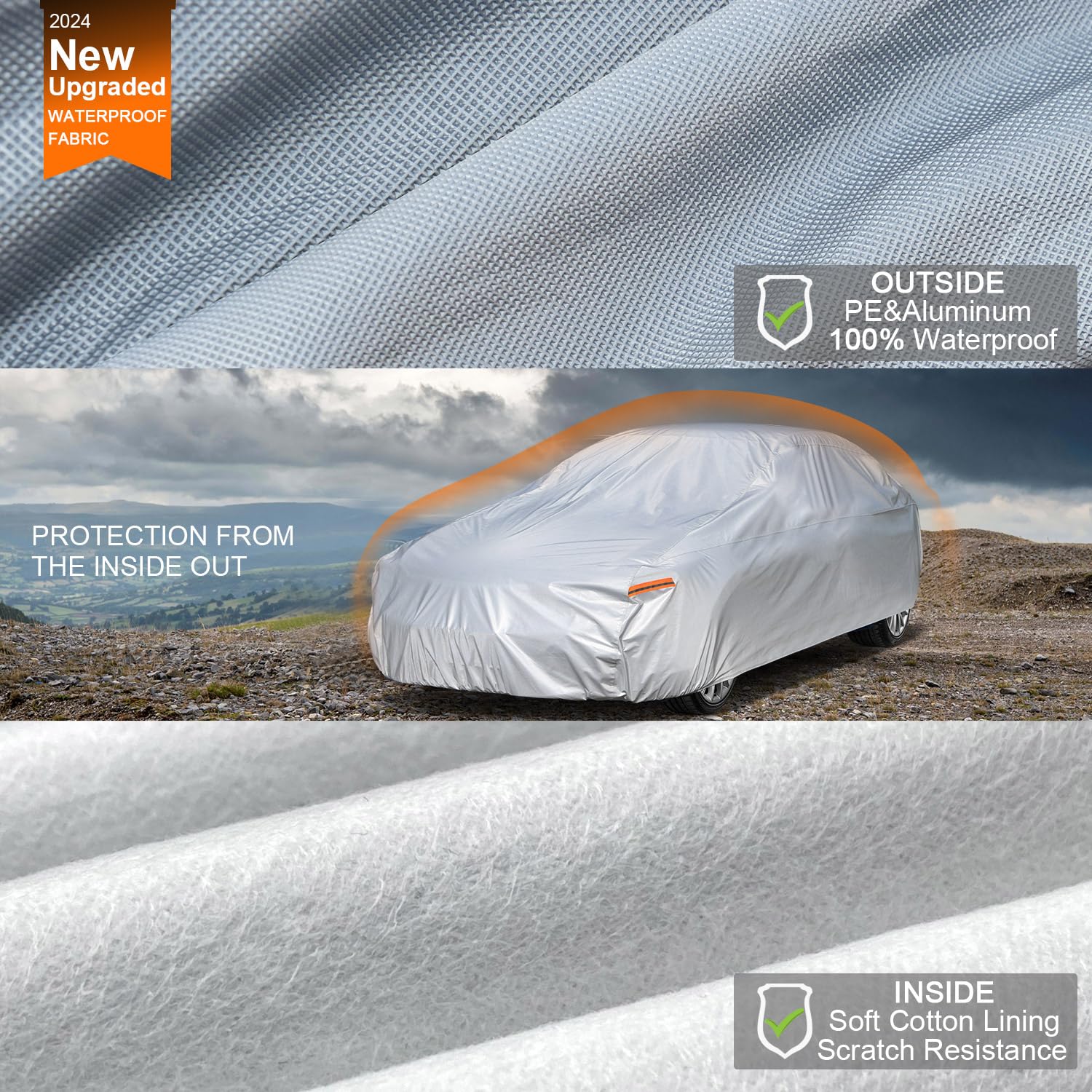 Kayme 6 Layers Car Cover Waterproof All Weather For Automobiles, Outdoor Full Cover Rain Sun Uv Protection, Universal Fit For Po