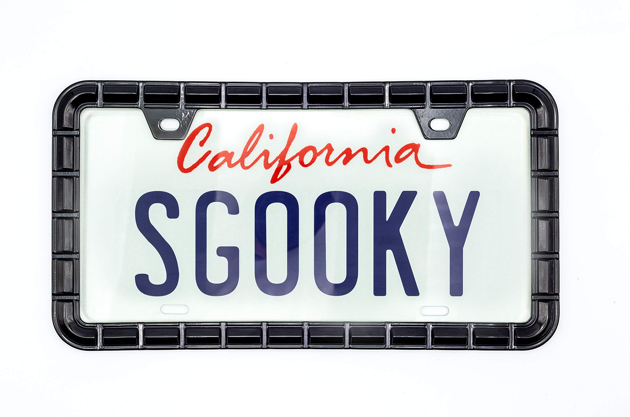 Sgooky 3D Chrome License Plate Frames, Pure Zinc Alloy Metal (Chain Pattern With Black Color)