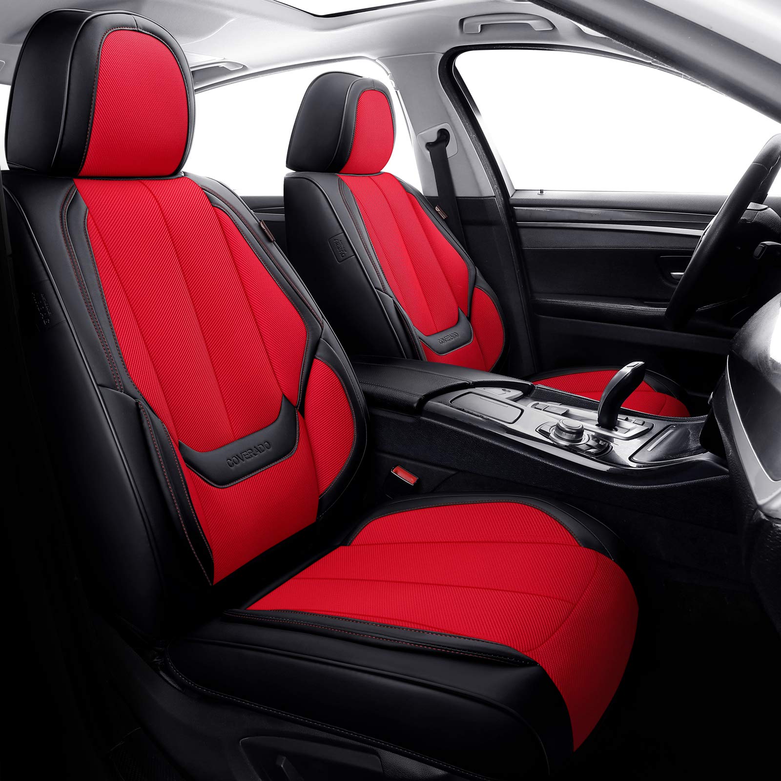 Coverado Front Seat Covers, Universal Seat Covers For Cars, Breathable Fabric&Leather Car Seat Protector, Front Car Seat Covers,