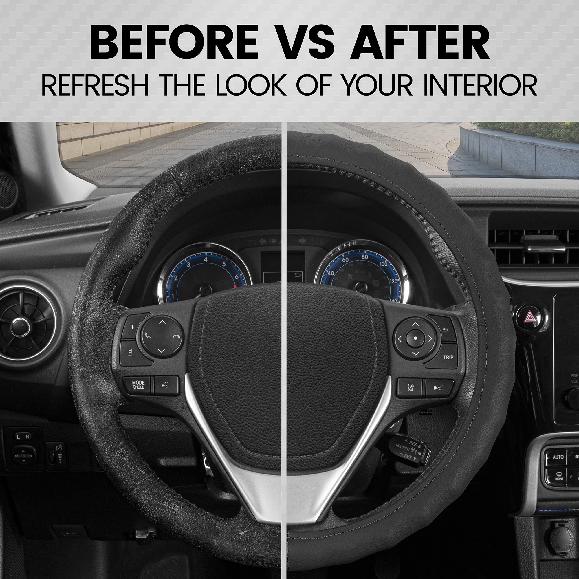 BDK Genuine Black Leather Steering Wheel Cover for Car, Small (13.5'' - 14.5'') - Ergonomic Comfort Grip for Men & Women, Car St