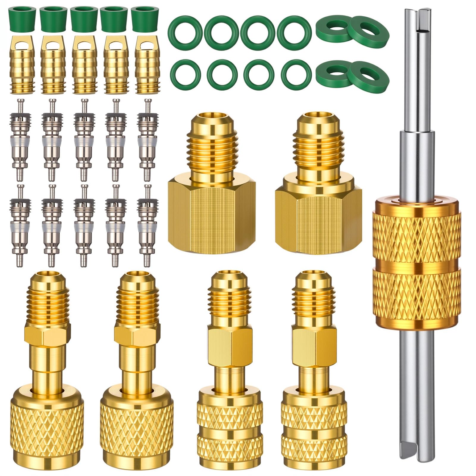 Mudder 35 Pcs R32 R454b A2l R410a R1234yf Adapter Kit for Split 1/4 to 1/4 /5/16'' R134a Fitting Adapters 1/2 to 1/4 Straight Ad
