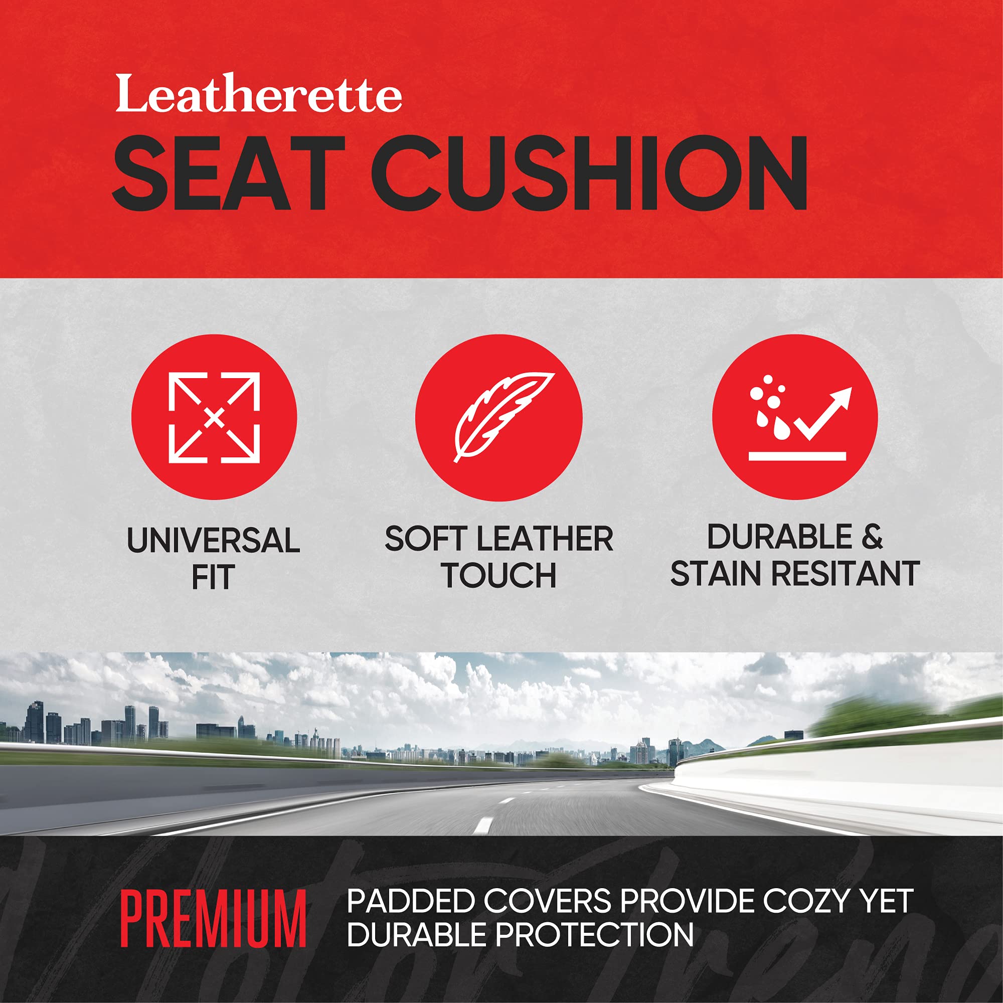 Motor Trend Black Faux Leather Car Seat Cover For Front Seats, 1-Piece Padded Car Seat Protector With Storage Pockets, Premium I