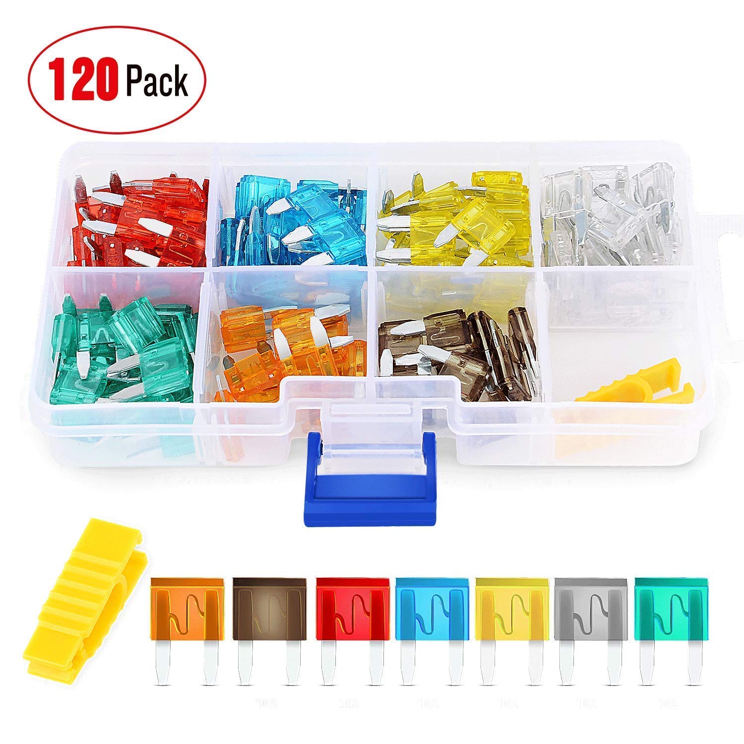 Nilight - 50034R 10 Pack 12V Car Add-A-Circuit Fuse Tap Adapter Mini Atm Apm Blade Fuse Holder With 120 Pcs Mini Blade Fuse Asso