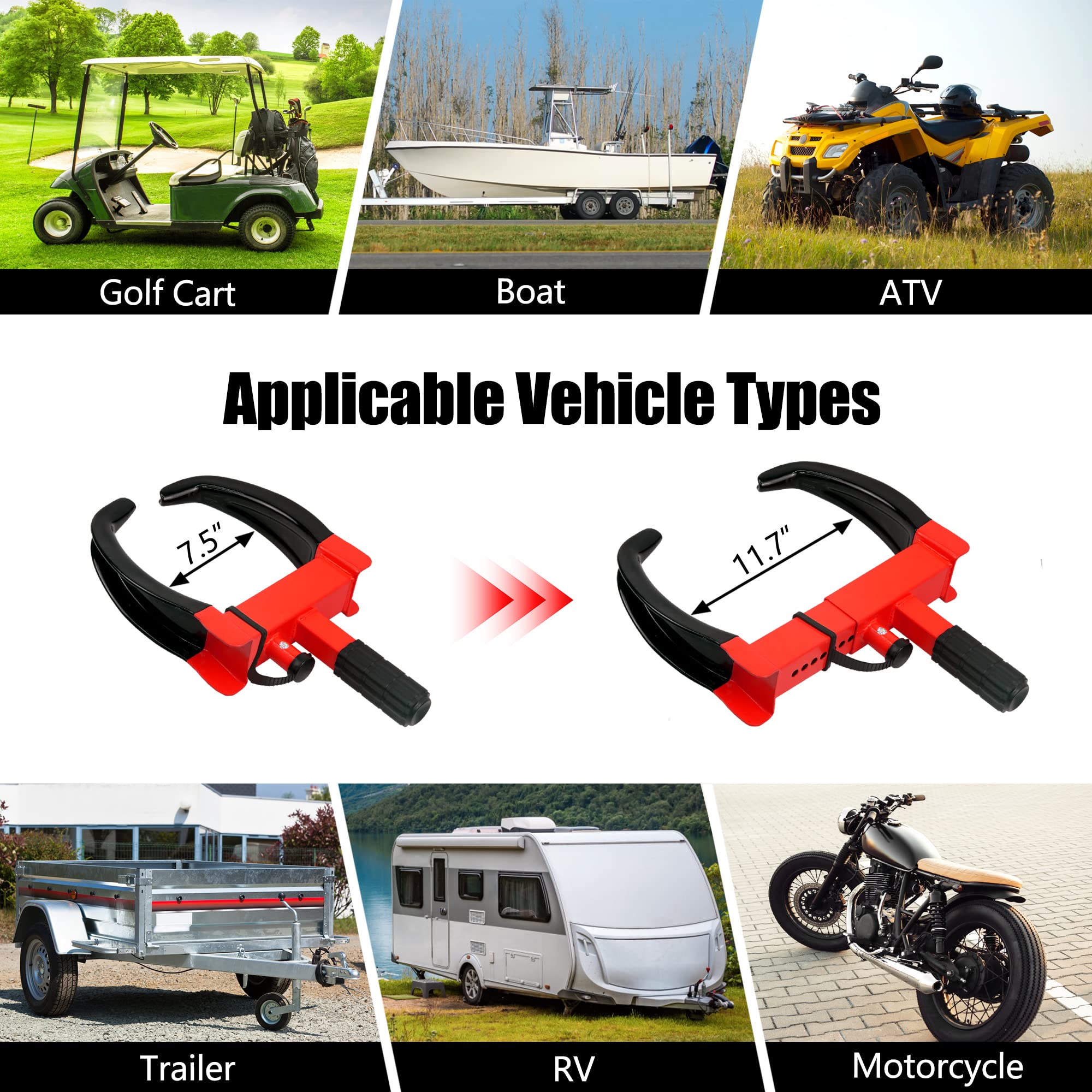 KAYCENTOP Wheel Clamp Lock - Anti Theft Tire Lock for SUVs, Trailers, Boats, ATVs - Fits Max 10" Tire Width - Red/Black - Model L2019