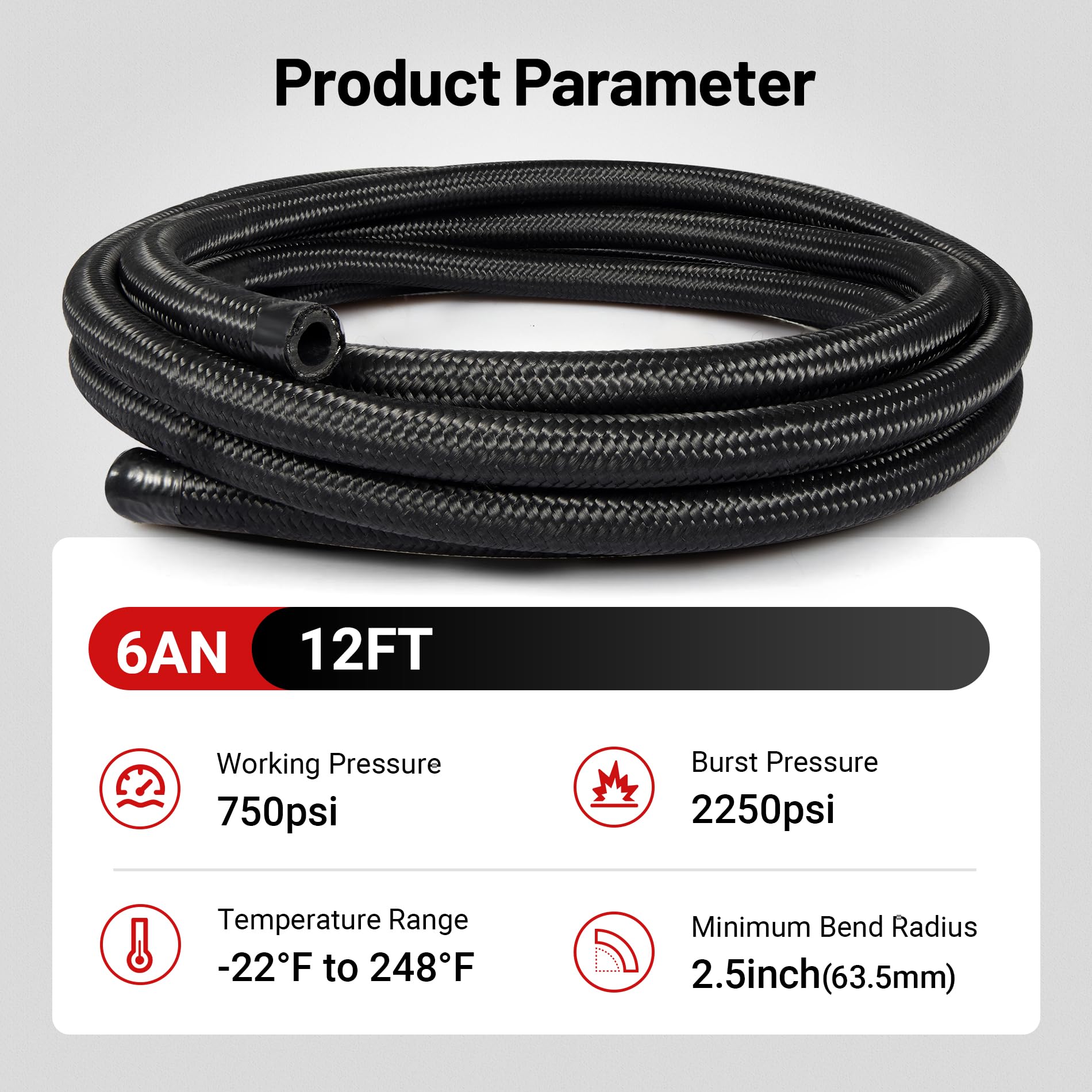Evil Energy 6An Fuel Line, An6 Braided Fuel Hose Nylon Cpe 12Ft Black