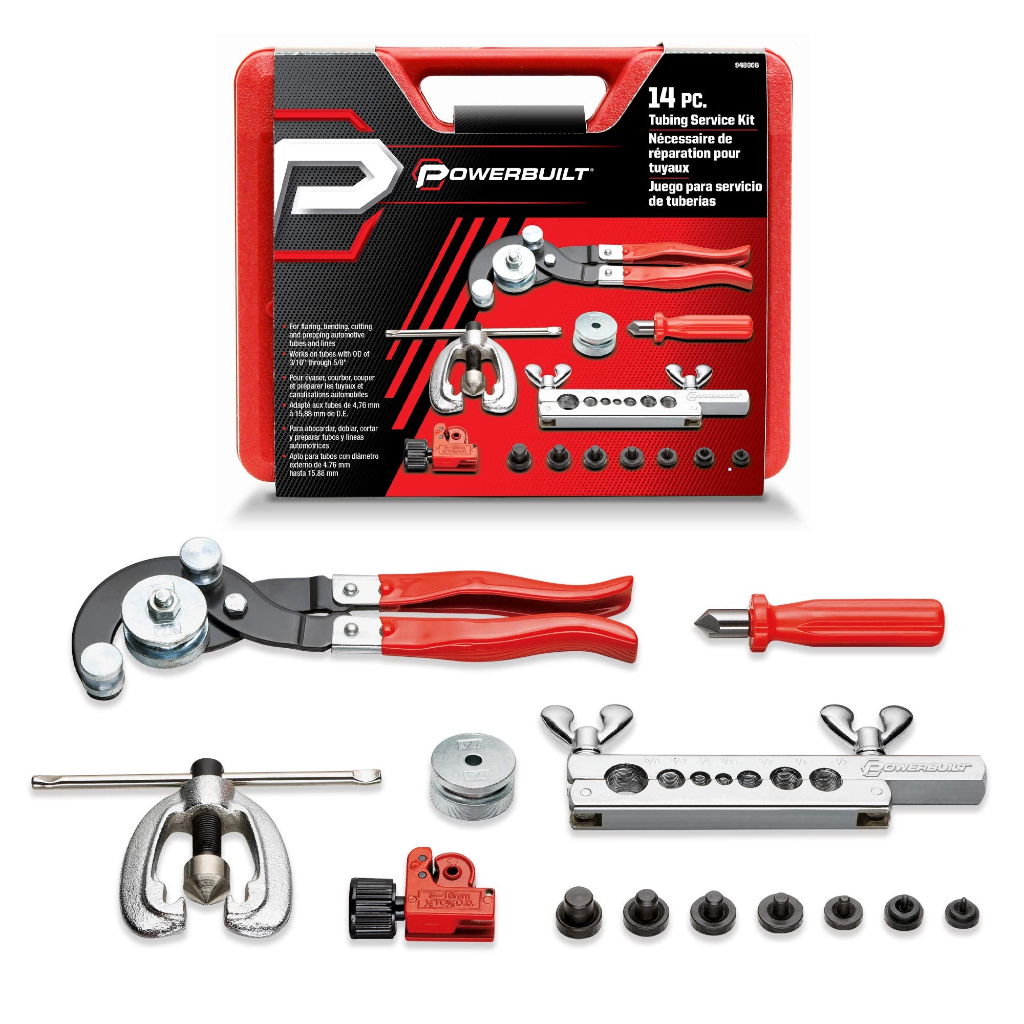Powerbuilt 14 Piece Master Tubing Service Kit, Cutting, Bending, Flaring Metal Tubes, HVAC, Car Repair, Plumbing, Electrical Too