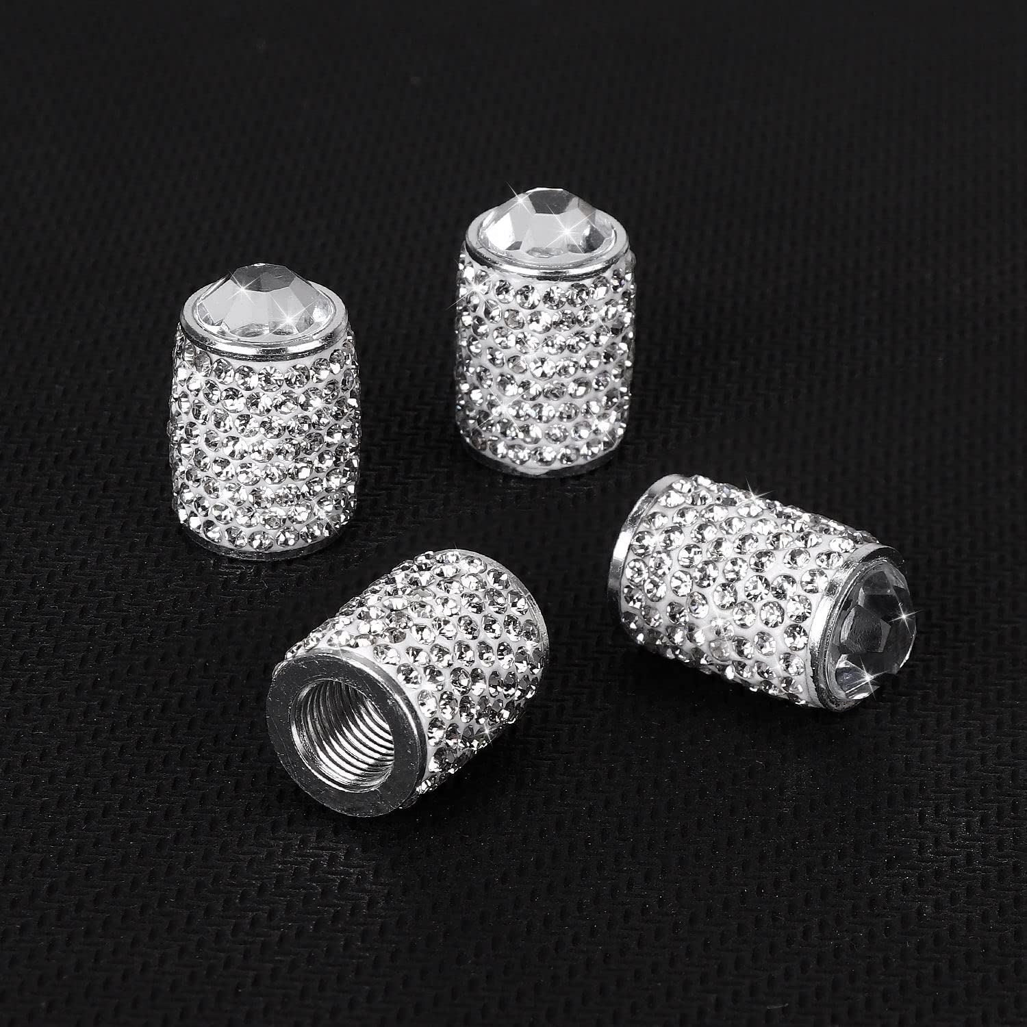 ToBeQueen Bling Tire Valve Caps - 4 Pack Crystal Rhinestone Car Accessories - Universal Fit for Cars/SUVs/Motorcycles - Silver