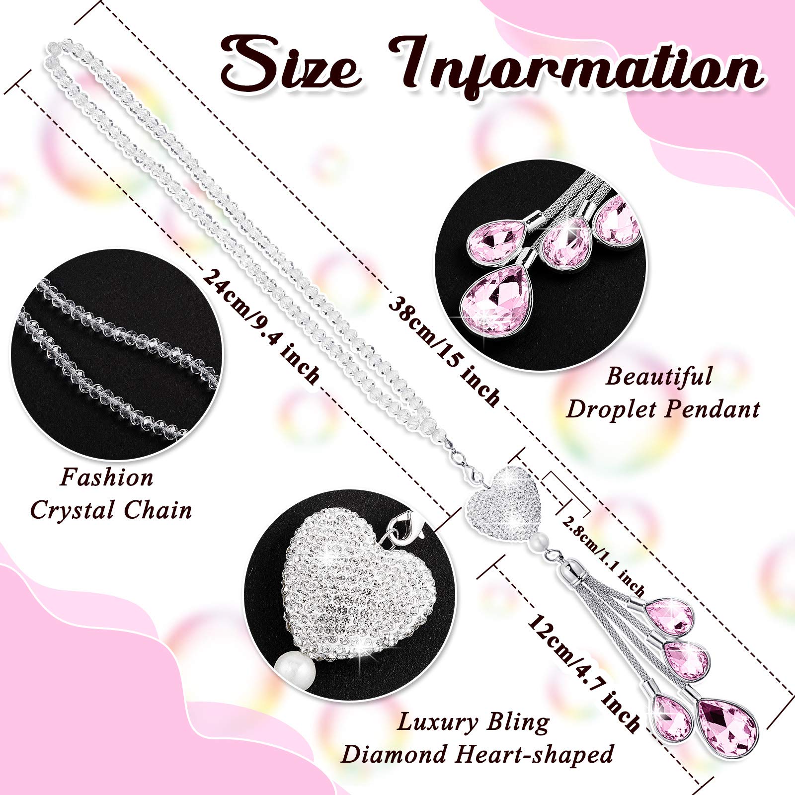 Frienda Bling Heart Diamond Car Charms Car Accessories for Women, Crystal Car Rear View Mirror Charms Car Decoration Lucky Hangi