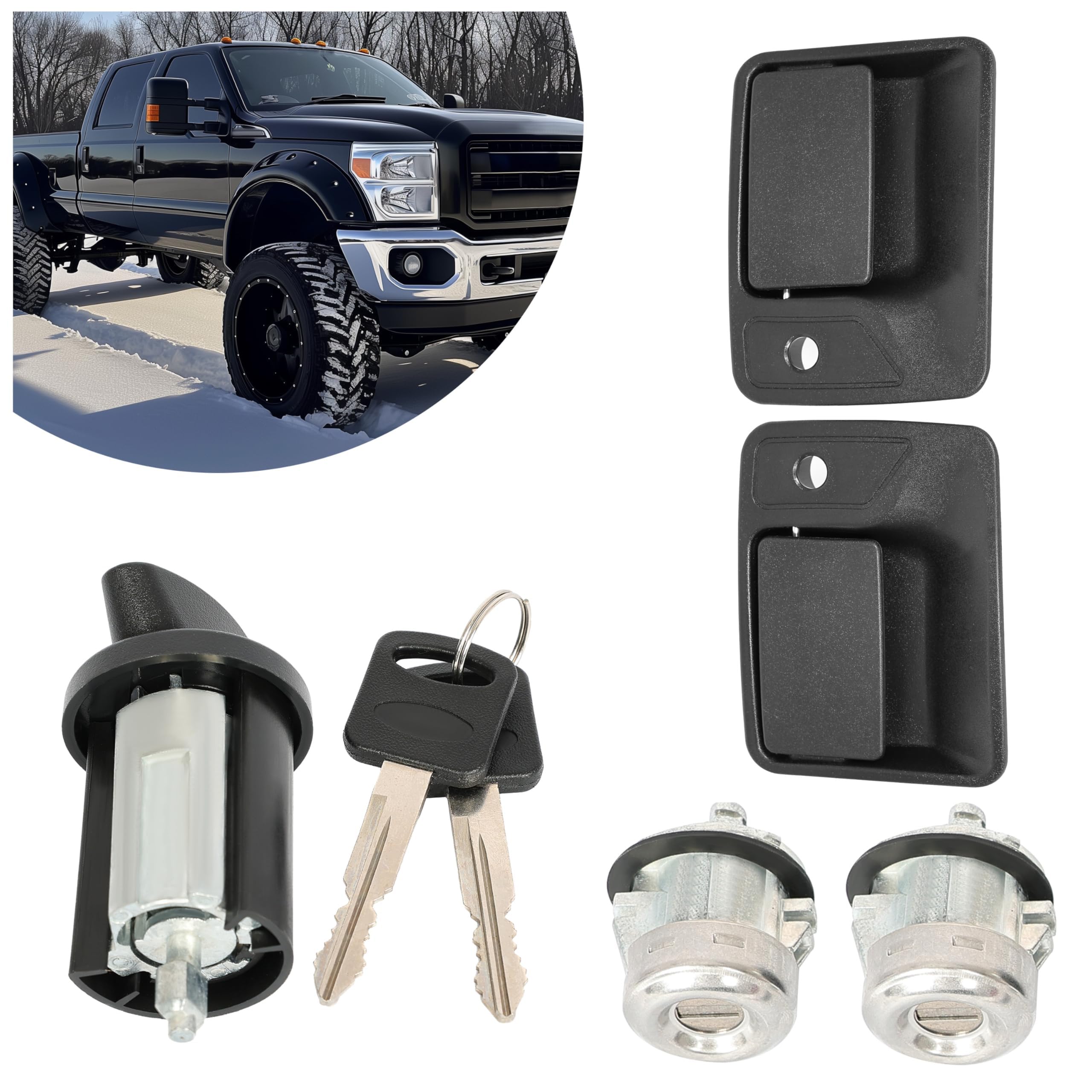 KUAFU Ignition Lock Cylinder & Door Lock & Door Handle Compatible with 1999-2016 Ford Excursion F-250 F-350 F-450 F-550 Super Du