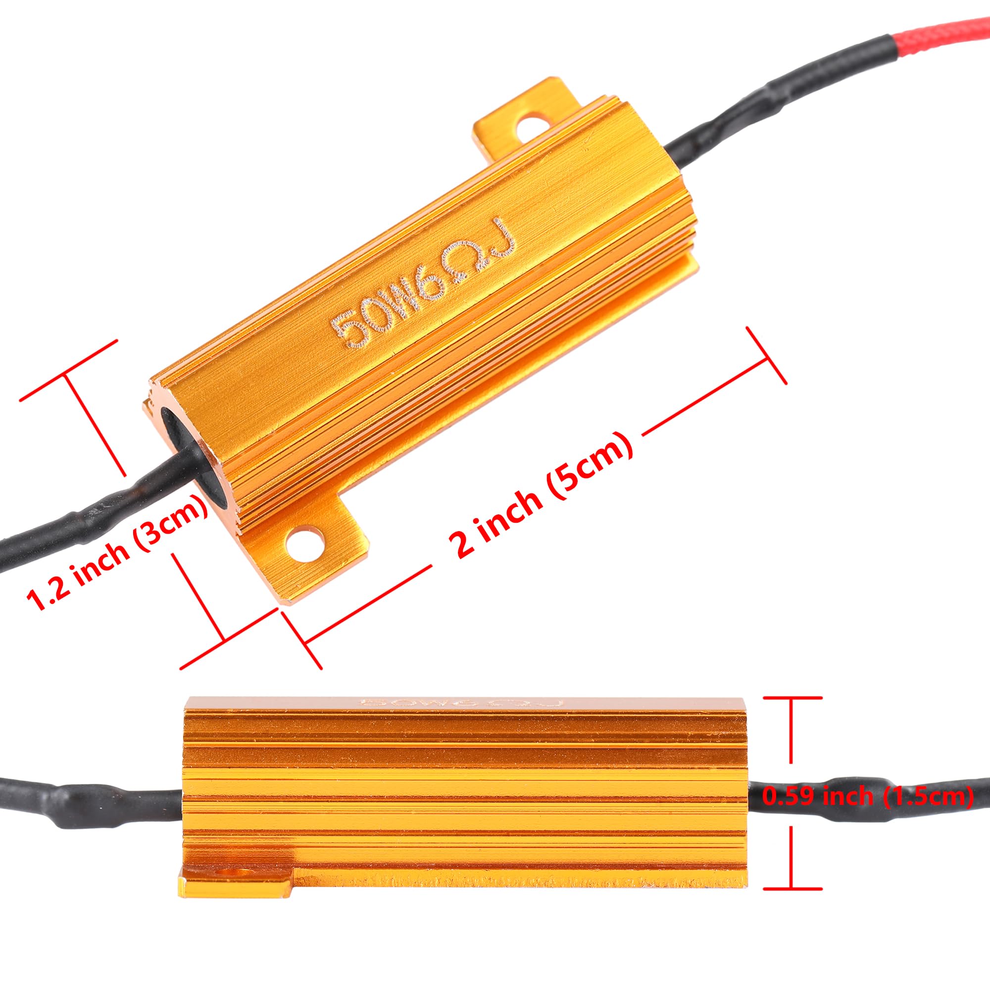 Aaron 4Pcs 50W 6ohm Load Resistors for LED Bulbs - Fix Hyper Flash Turn Signal Error (Aluminum)