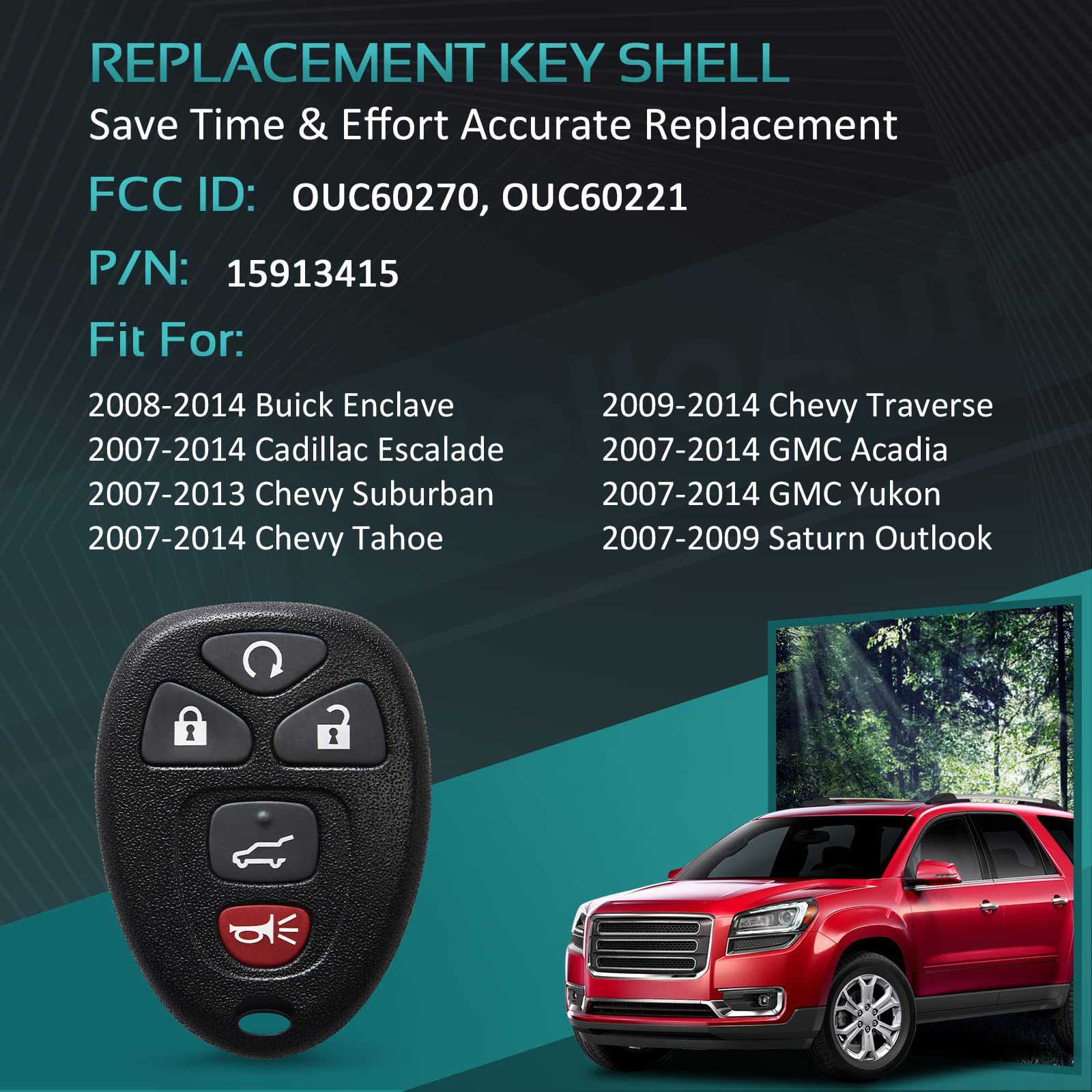 HelloAuto Car Key Fob Keyless Entry Remote Fits for Chevy Corvette Malibu SSR 2001-2005,for Pontiac Bonneville /Grand Am, for Ca