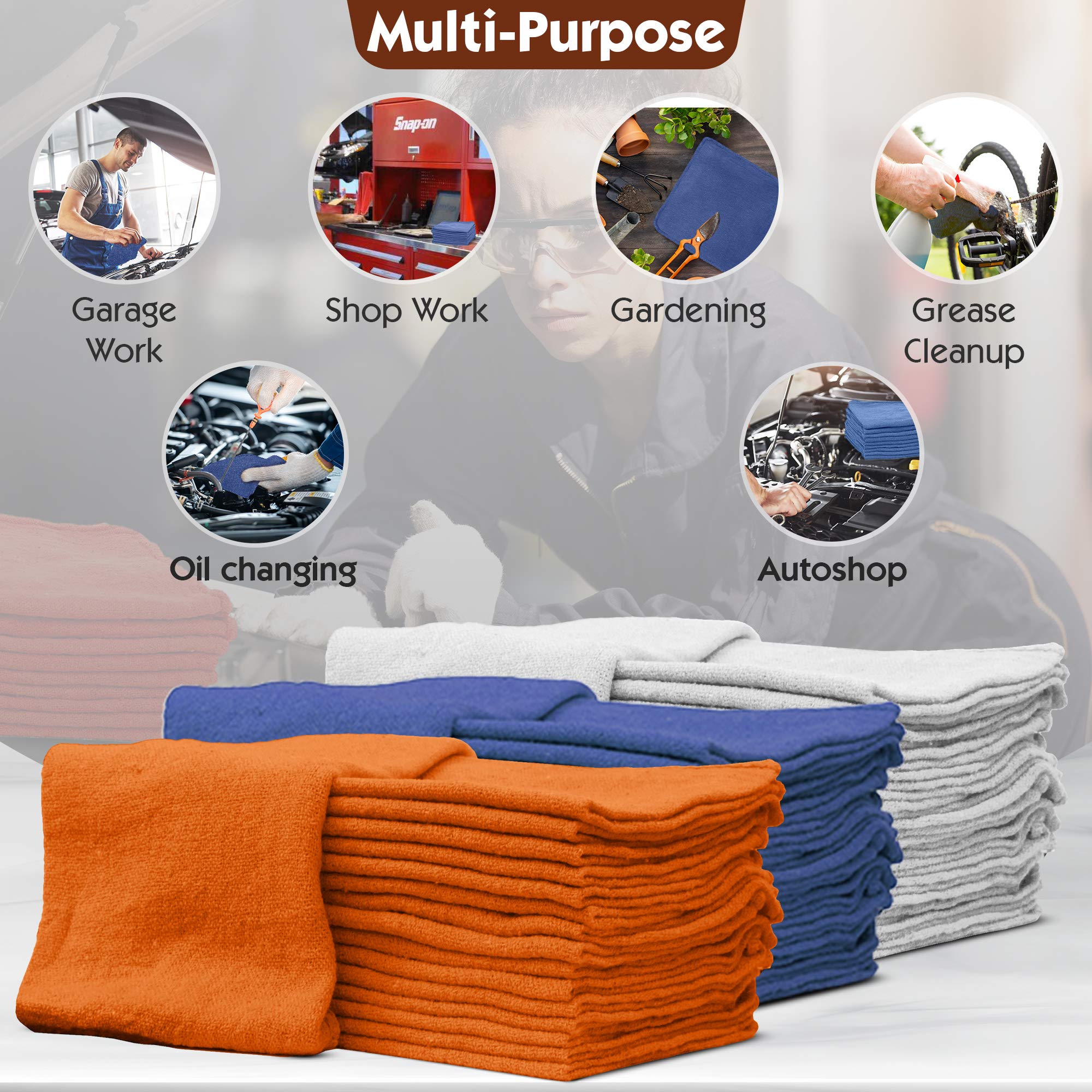 Nabob Wipers Auto Mechanic Shop Towels 25 Pack Bulk Shop Rags 100% Cotton Size 14X14 Commercial Grade (25 Pack, Blue)