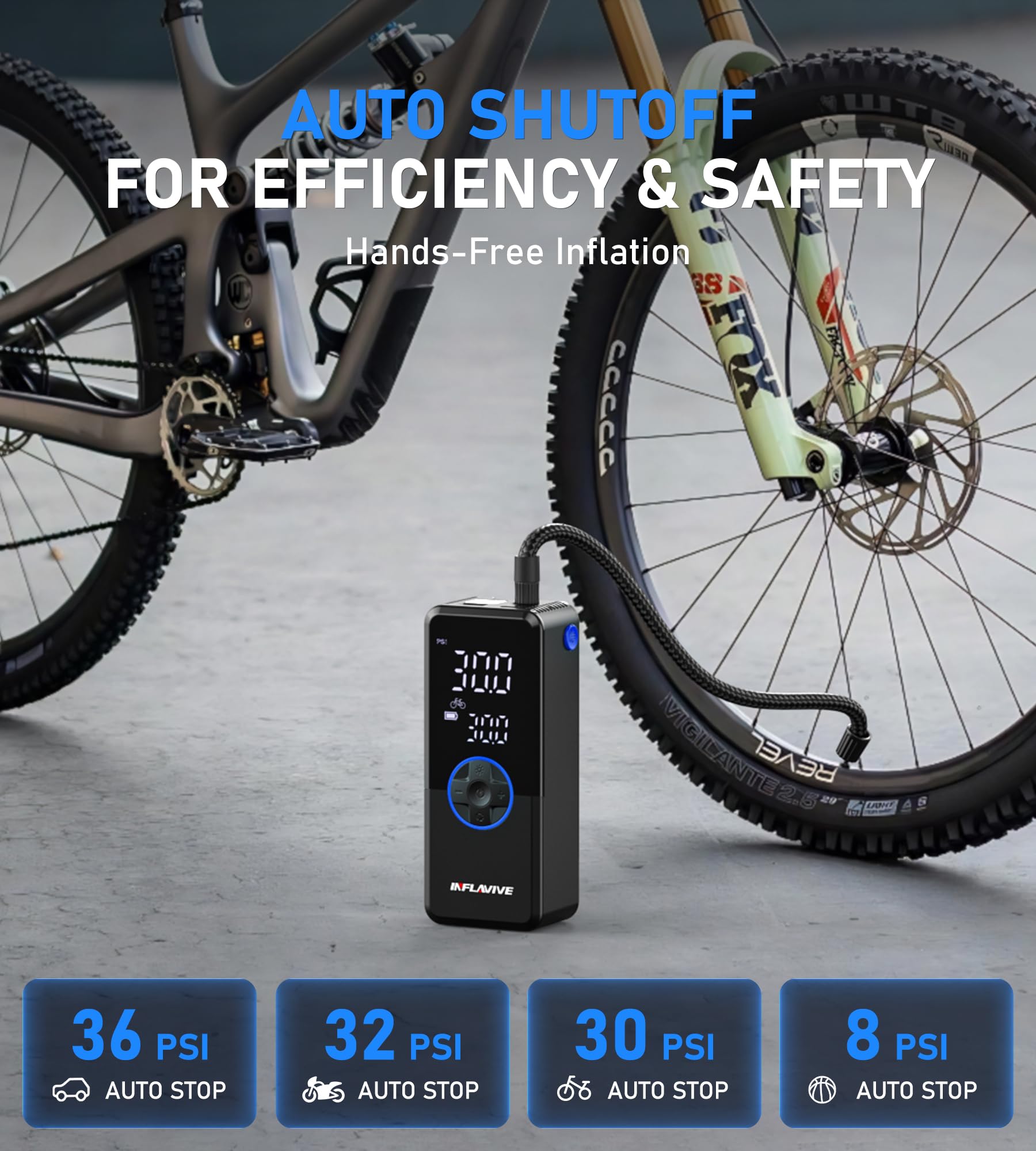 Tire Inflator Portable Air Compressor, Cordless Air Pump For Car Tires With Pressure Gauge, Battery & 12V Dc Dual Power Bike Tir