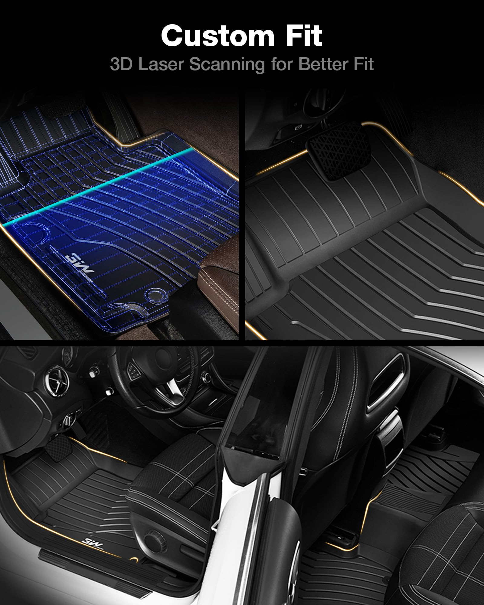 3W Floor Mats Compatible For Benz Gla 2015-2020 Custom Fit Tpe All Weather Floor Liner For Benz Gla 1St&2Nd Row Full Set Car Lin