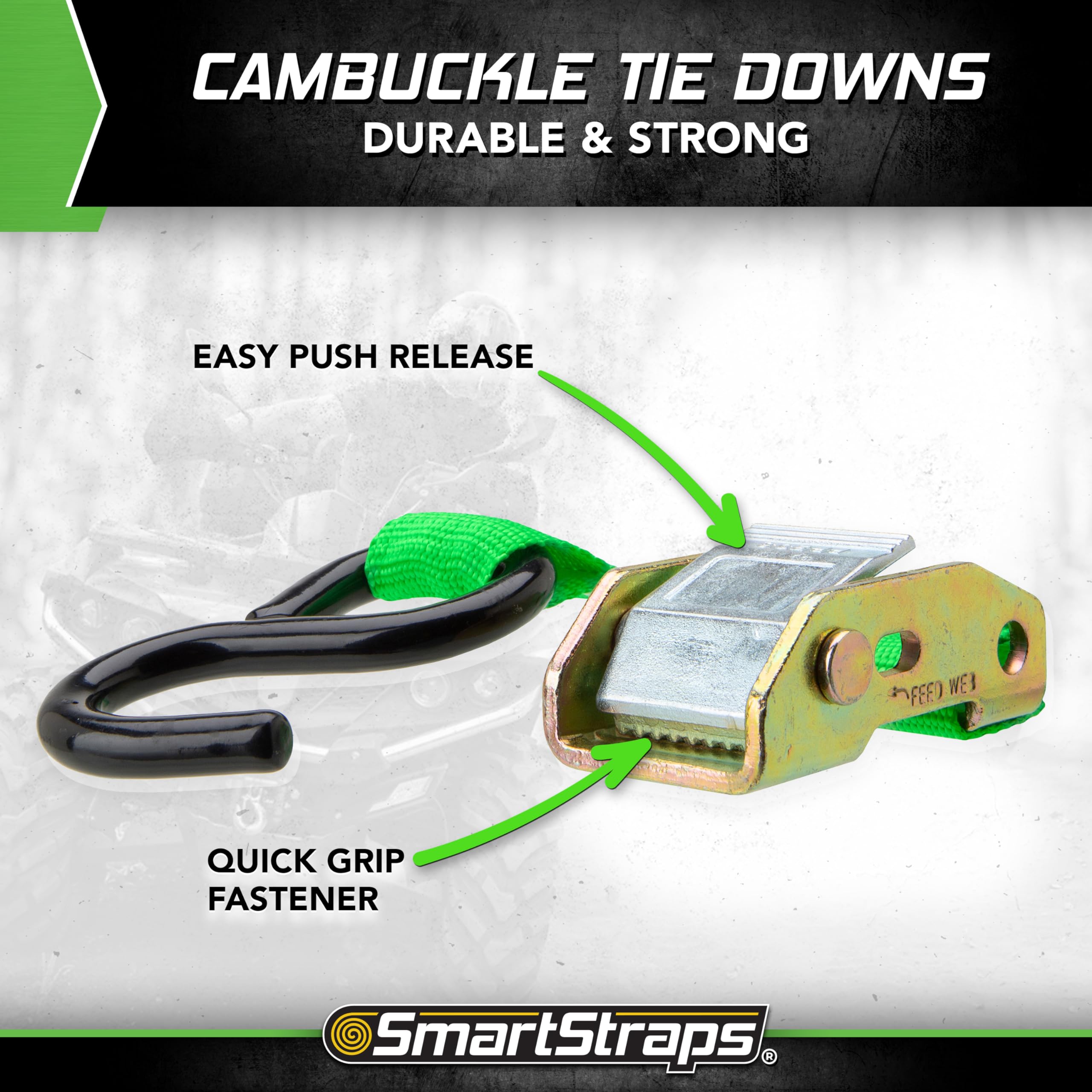 SmartStraps 10-Foot Cambuckle (4pk) 900 lbs Break Strength, 300 lbs Safe Work Load- Tie Down Fragile and Lighter Loads for Trans