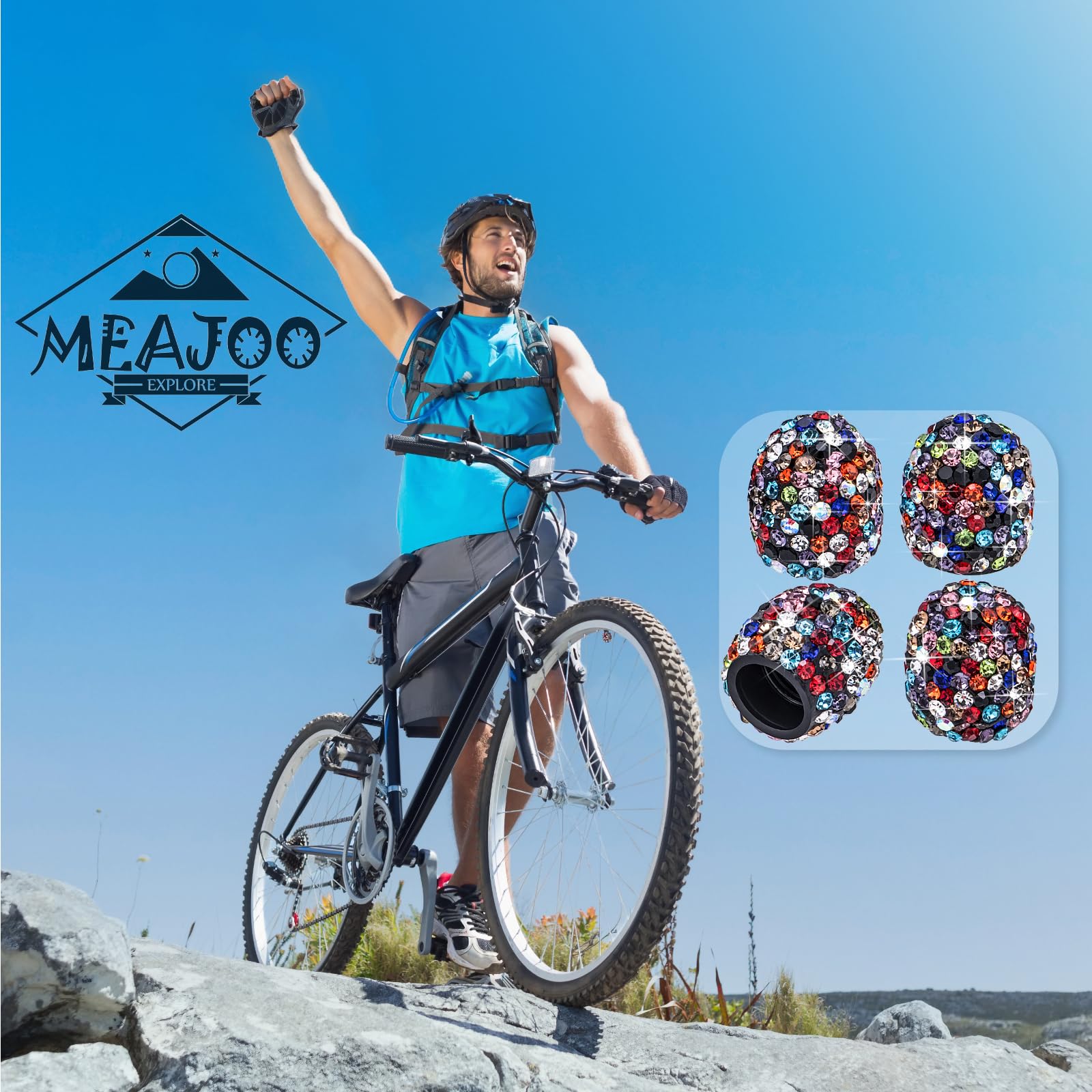 Meajoo 4Pcs Bling Crystal Diamond Tire Stem Valve Caps, Dustproof Car Wheel Tire Valve Caps Universal Tire Valve Stem Covers For