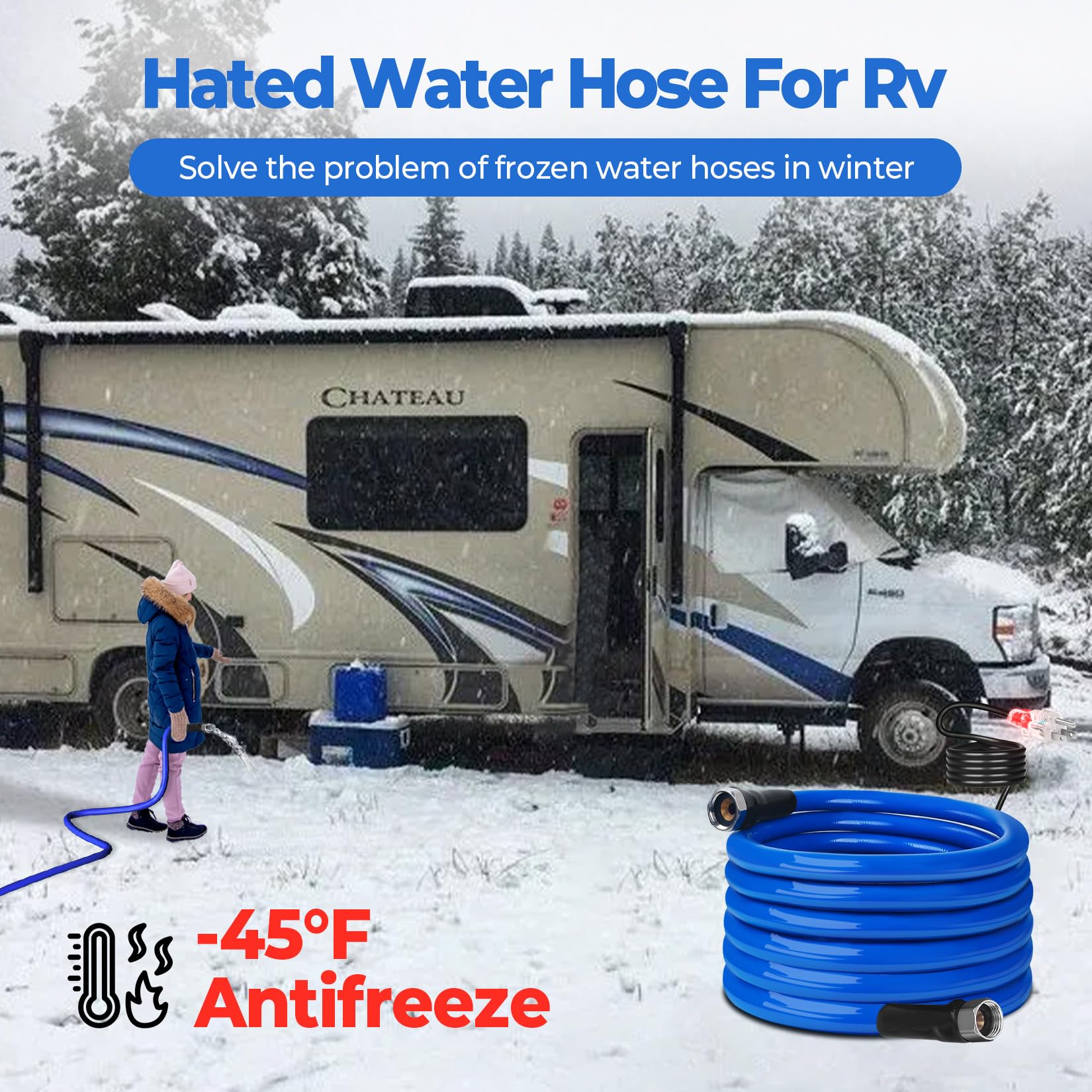 Hohometic 30Ft Heated Drinking Water Hose - Rv Accessory, Heavy-Duty -45F Antifreeze
