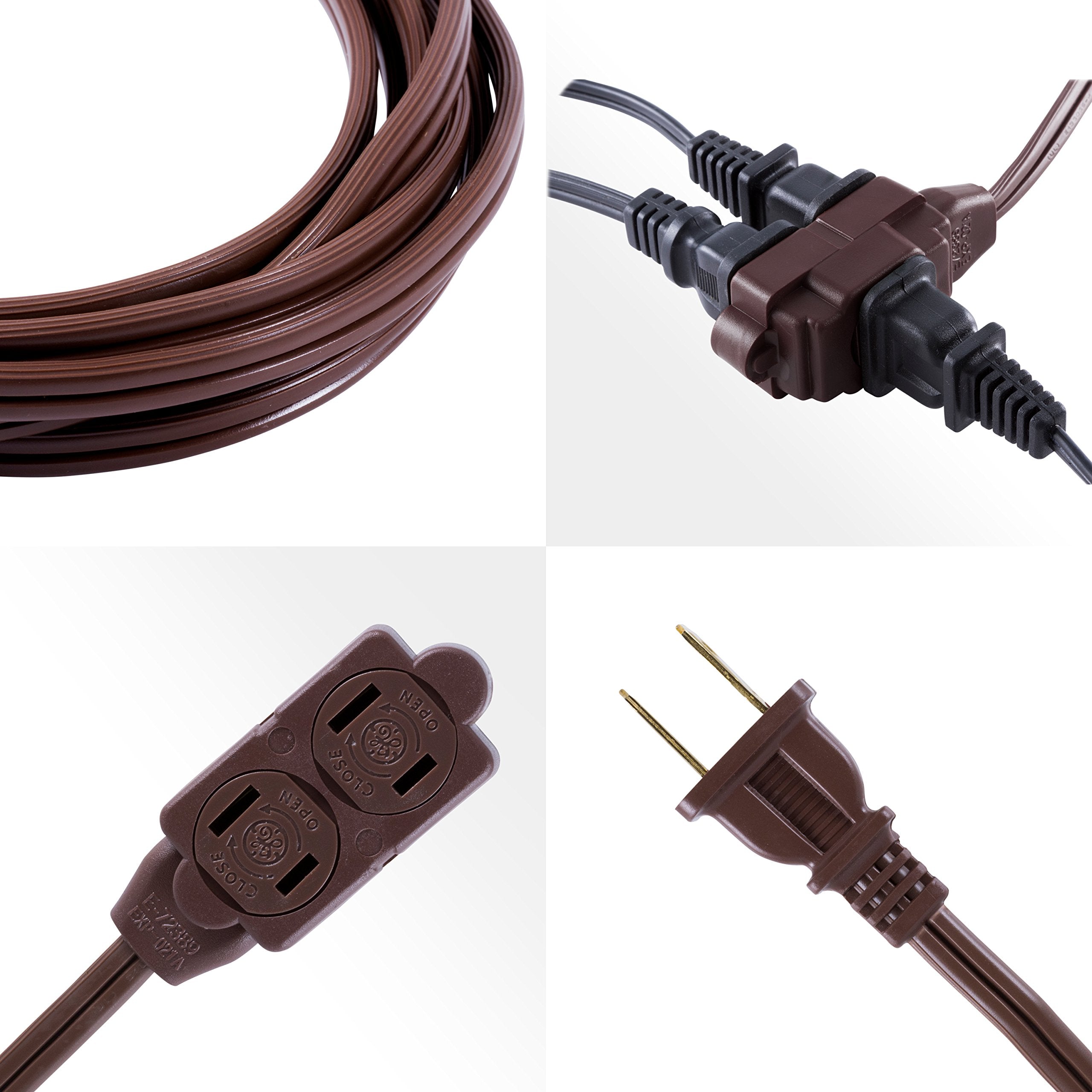 Ge 3-Outlet Extension Cord With Multiple Outlets 9 Ft Extension Cord Power Strip 2 Prong 16 Gauge Twist-To-Close Safety Outlet C