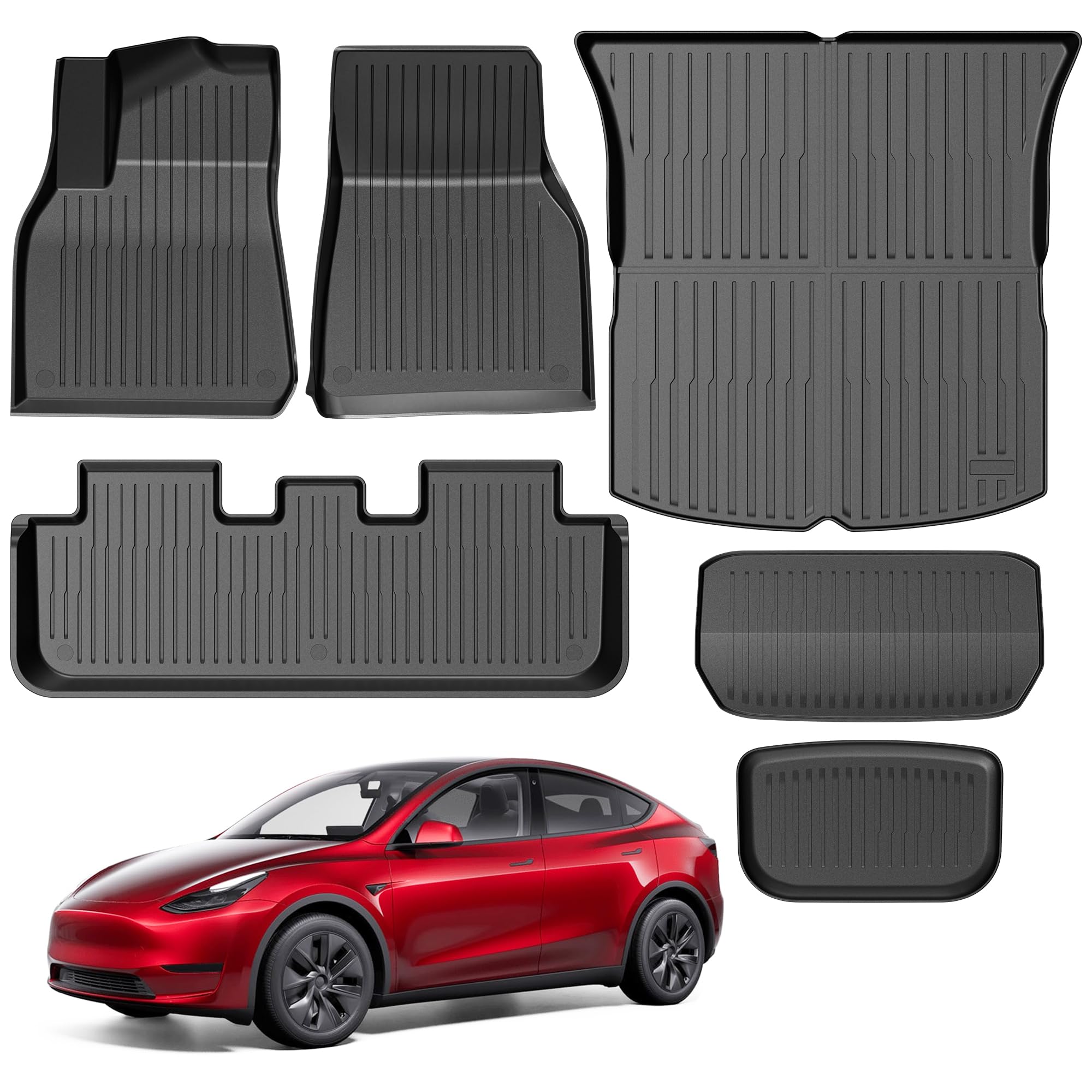 Maysoo Floor Mats For Tesla Model Y 2021-2024 2025 (5-Seater) - All-Weather Tpe Waterproof Non-Slip Front And Rear Trunk Mats Cargo Liners, Set Of 6 (Not Fit 7-Seat)