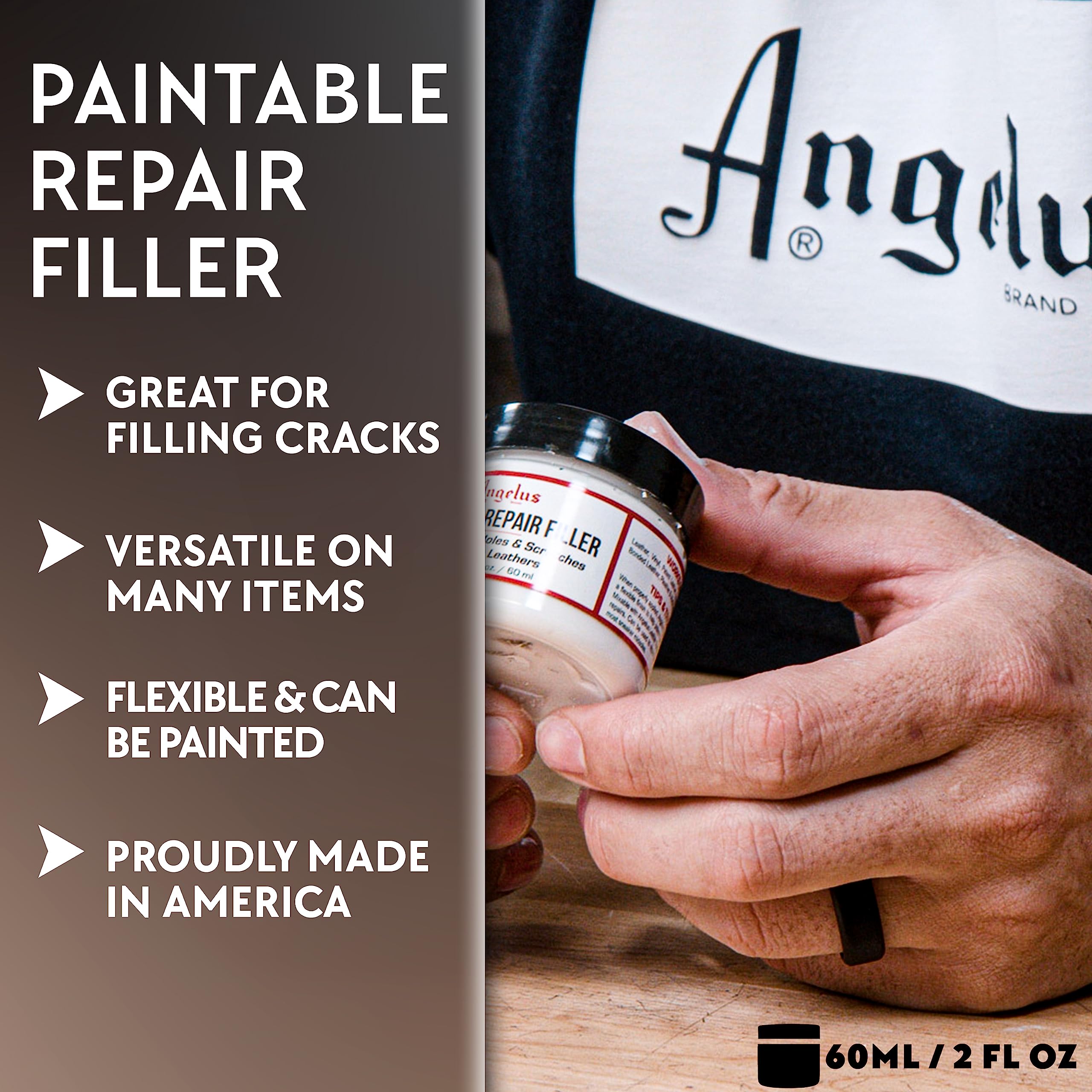 Angelus Leather Filler - Repair Holes & Cracks in Leather - Flexible, 2 fl oz - White - Model 723-02-000 - Made in USA