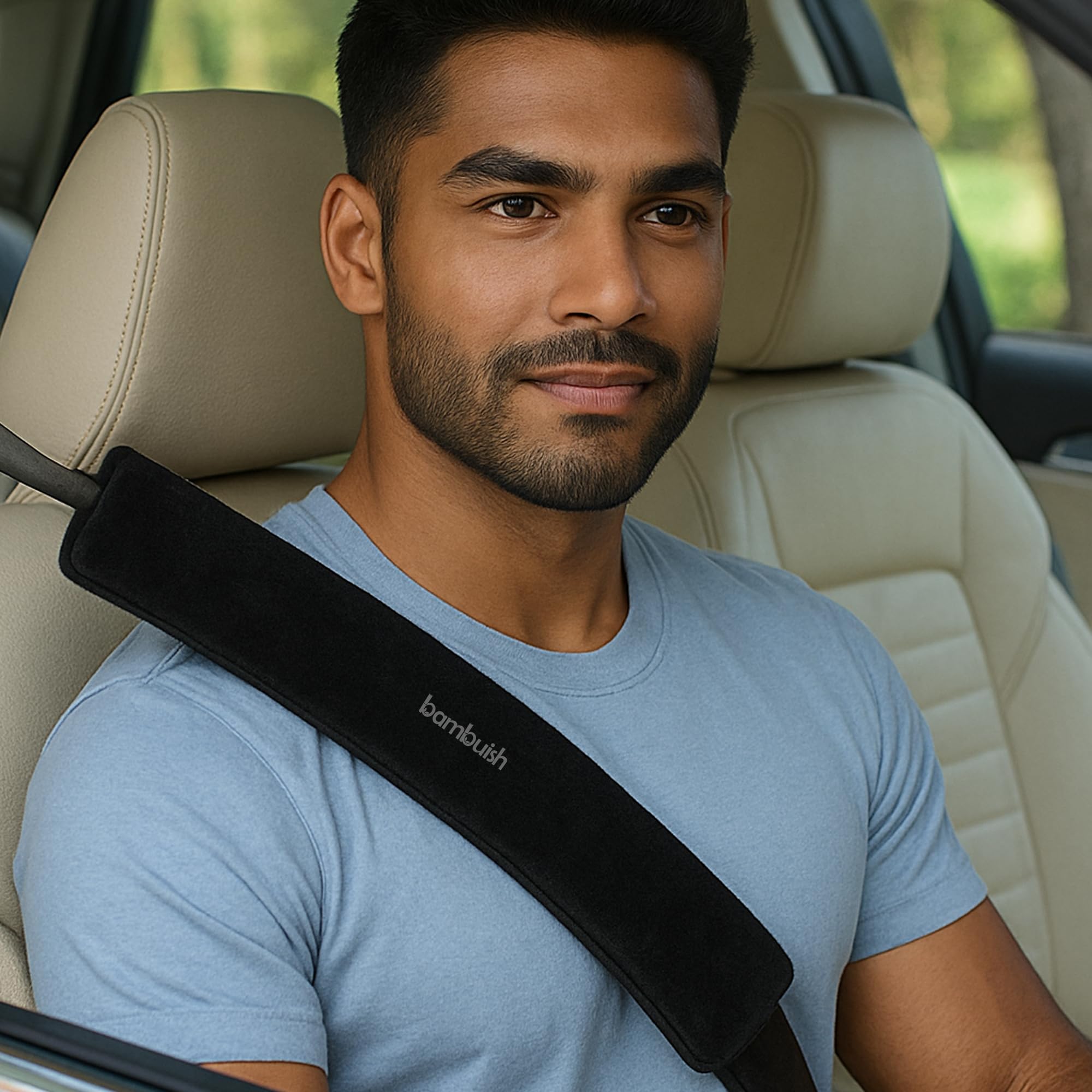 Bambuish Car Seat Belt Shoulder Pads (Pack Of 2) Car Safety Belt Soft Pad Cover For Comfortable Driving, Universal Fit For All C