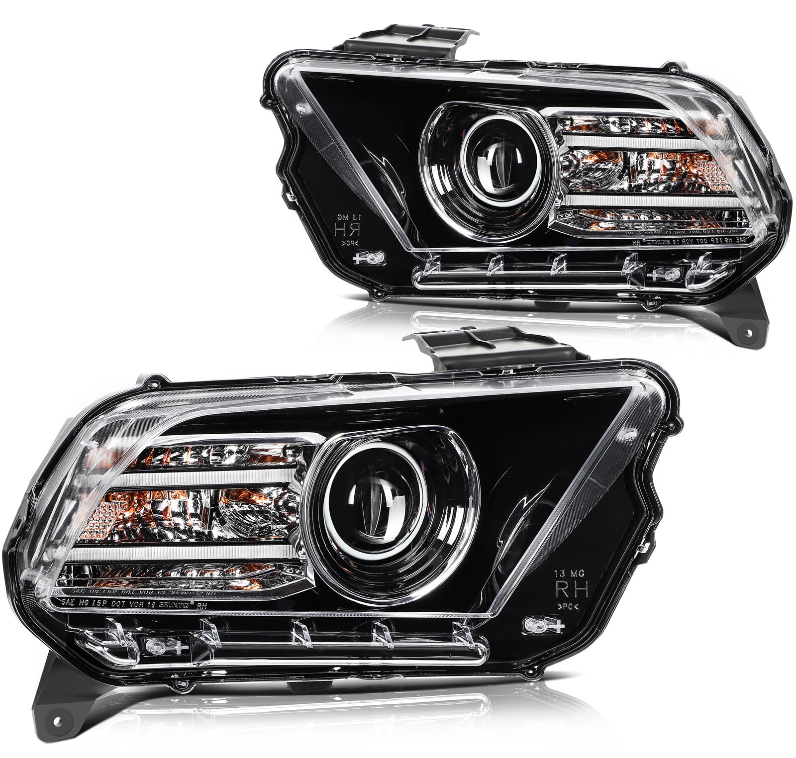LBRST Headlights Fit 2013-2014 for Mustang Driver & Passenger Side Headlight Assembly Black Housing FO2518113