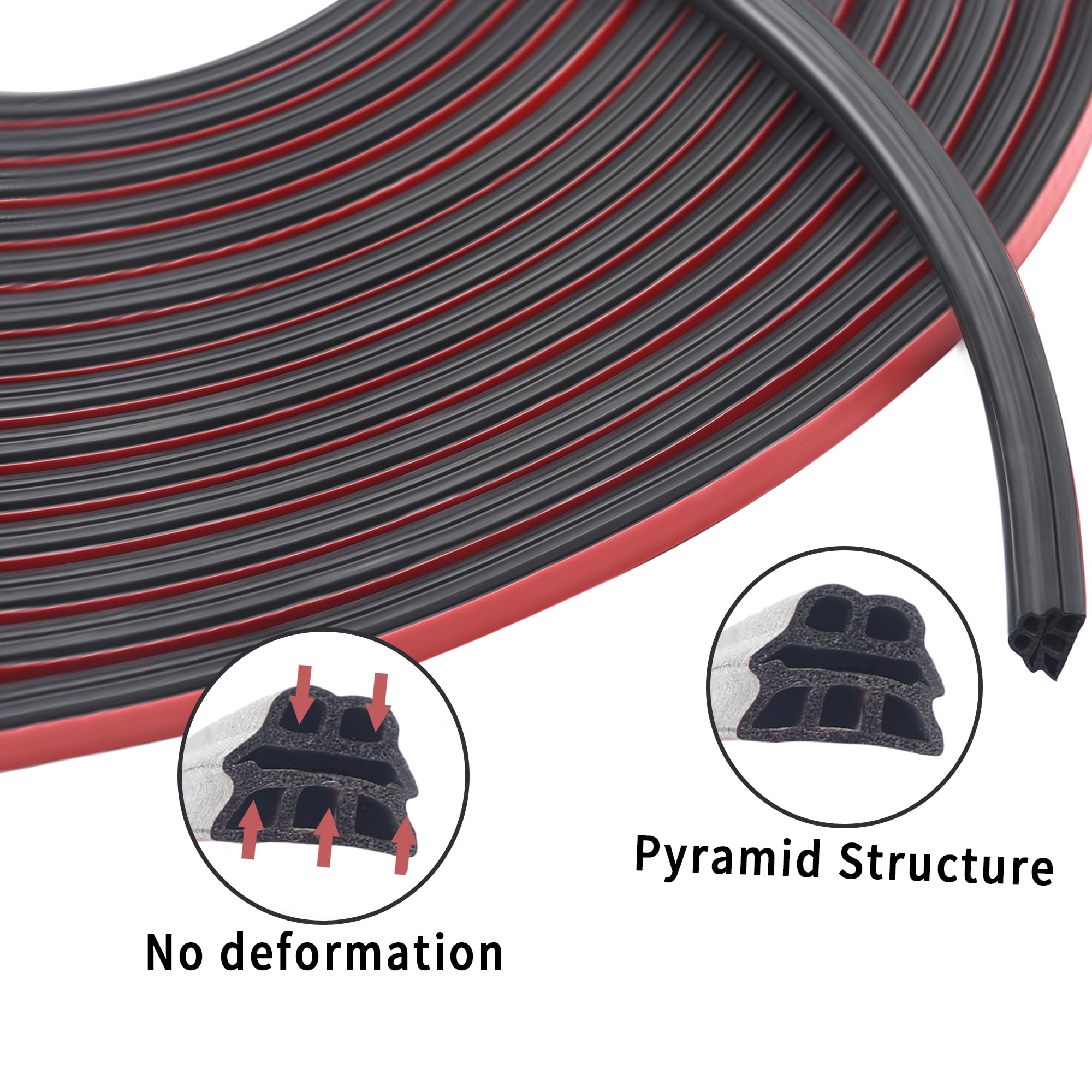 SSNNUU Car Door Rubber Seal Strip, 32.8Ft Weather Stripping, Upgrade 3 Layer Sound-Proofing, Universal Rubber for Door, Trunk, Hood