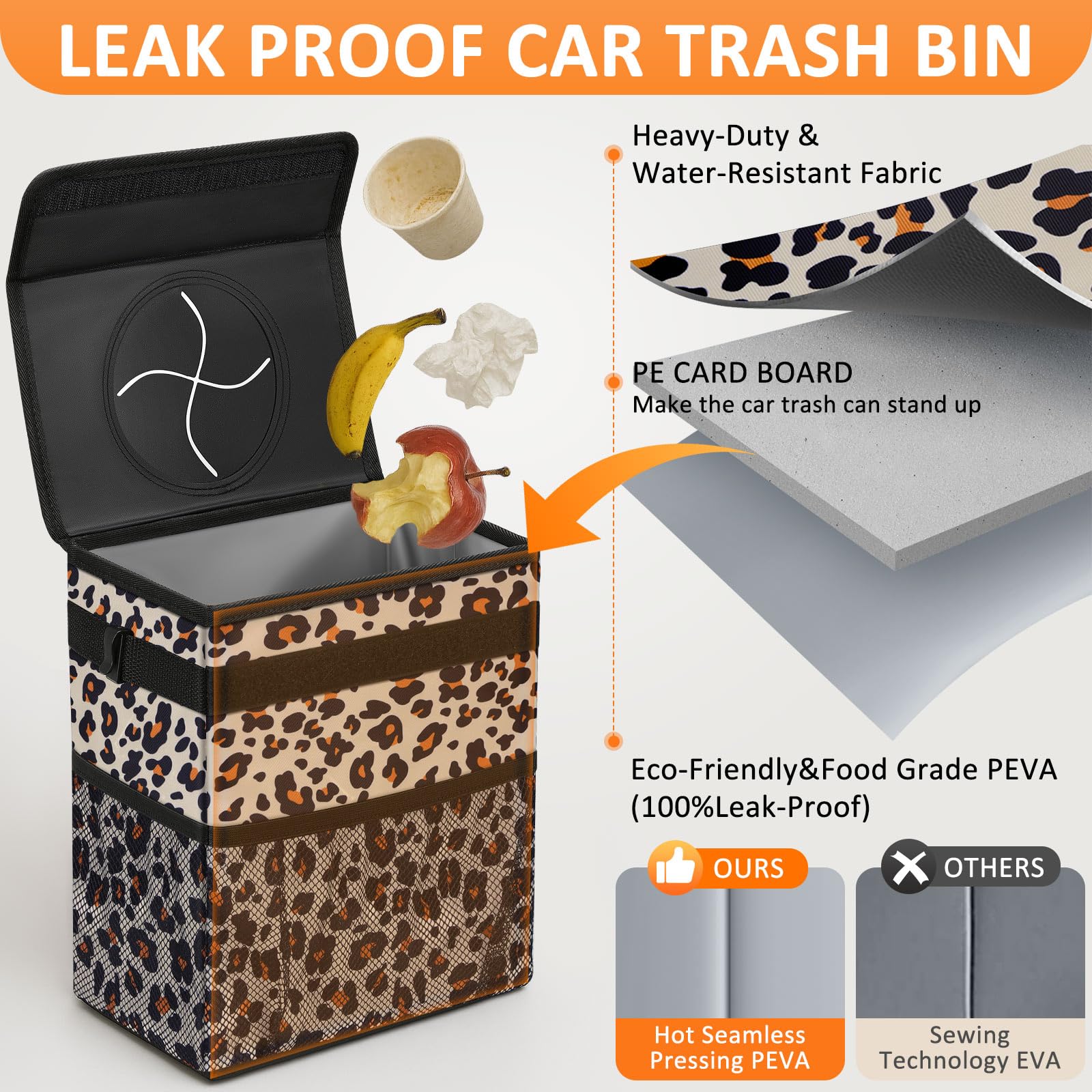 Vankor 3 Gallons Cute Car Trash Can, Car Accessories For Interior Leak Proof Can Trash Bag Hanging Waterproof Automotive Vehicle