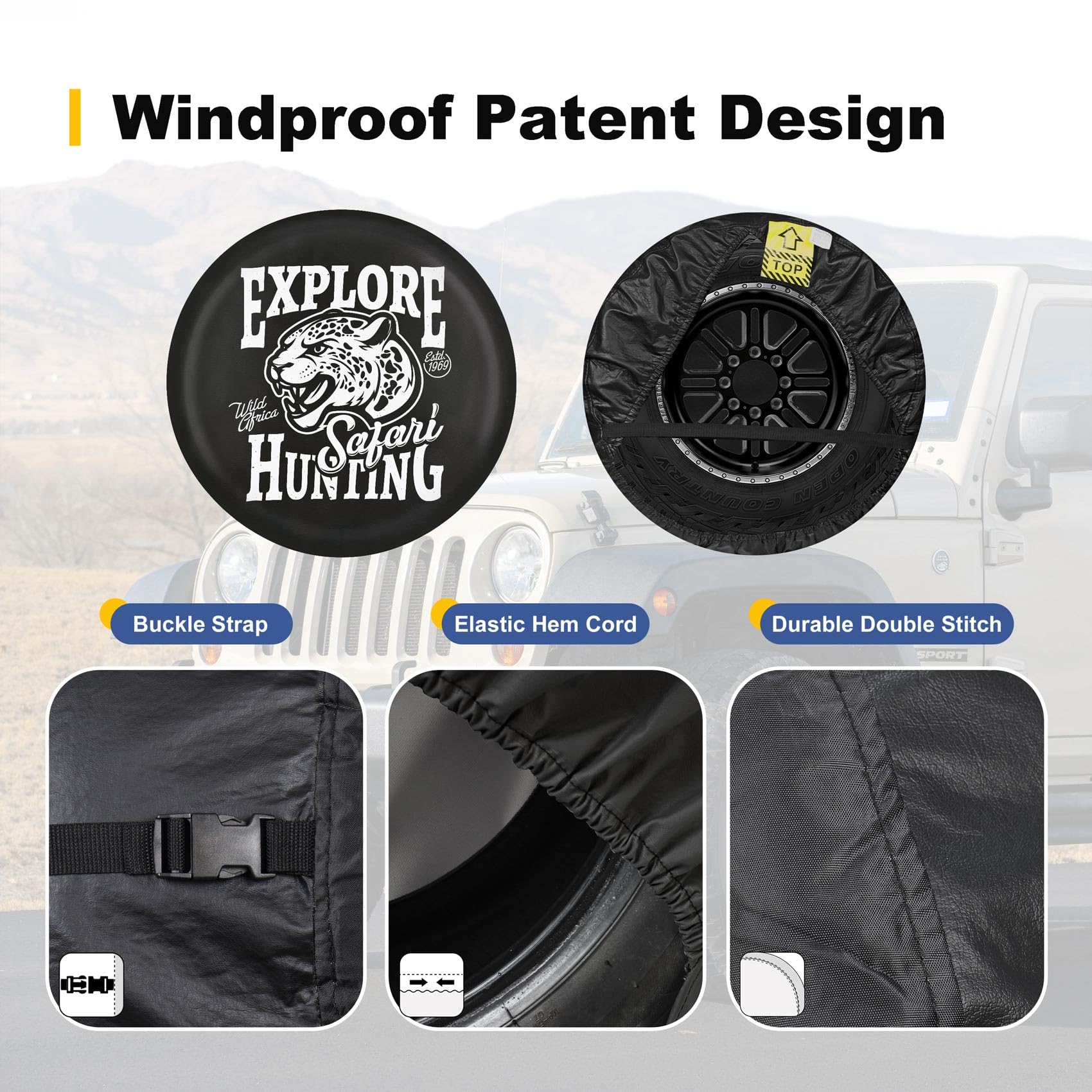 Explore Land 30-33 inch Spare Tire Cover Fit Trailer, RV, SUV, Truck, Tough Tire Wheel Soft Cover, Panther