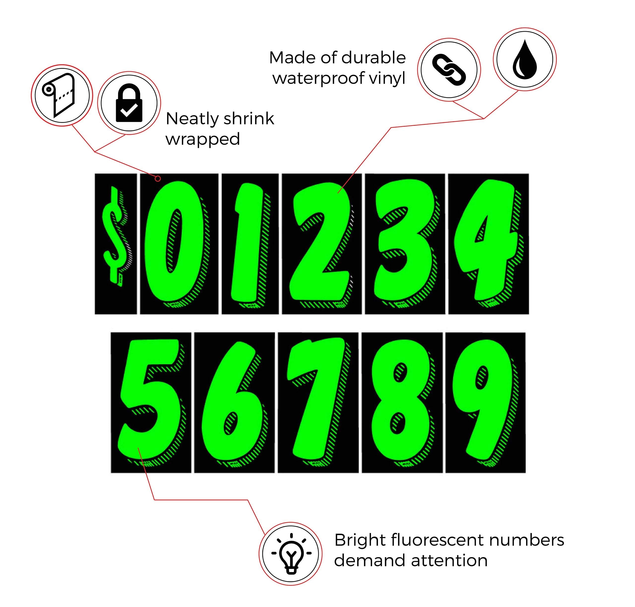 EZ Line Vinyl Decals for Cars Chartreuse Large Number Stickers Windshield Pricing Number (Dollar Sign $)