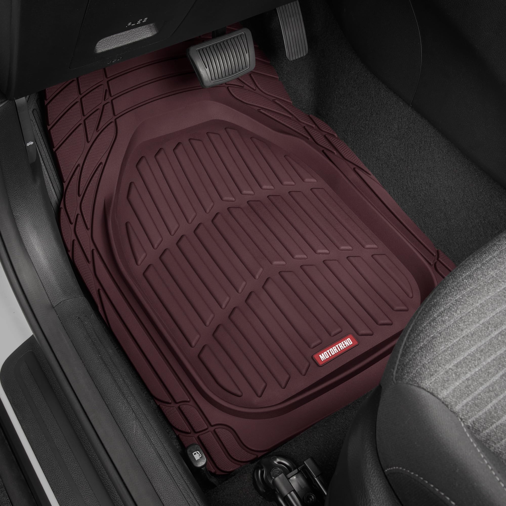 Motor Trend FlexTough Burgundy Deep Dish Floor Mats, Waterproof Rubber, Model 923-BD, Trim-To-Fit for Cars, Trucks, SUVs