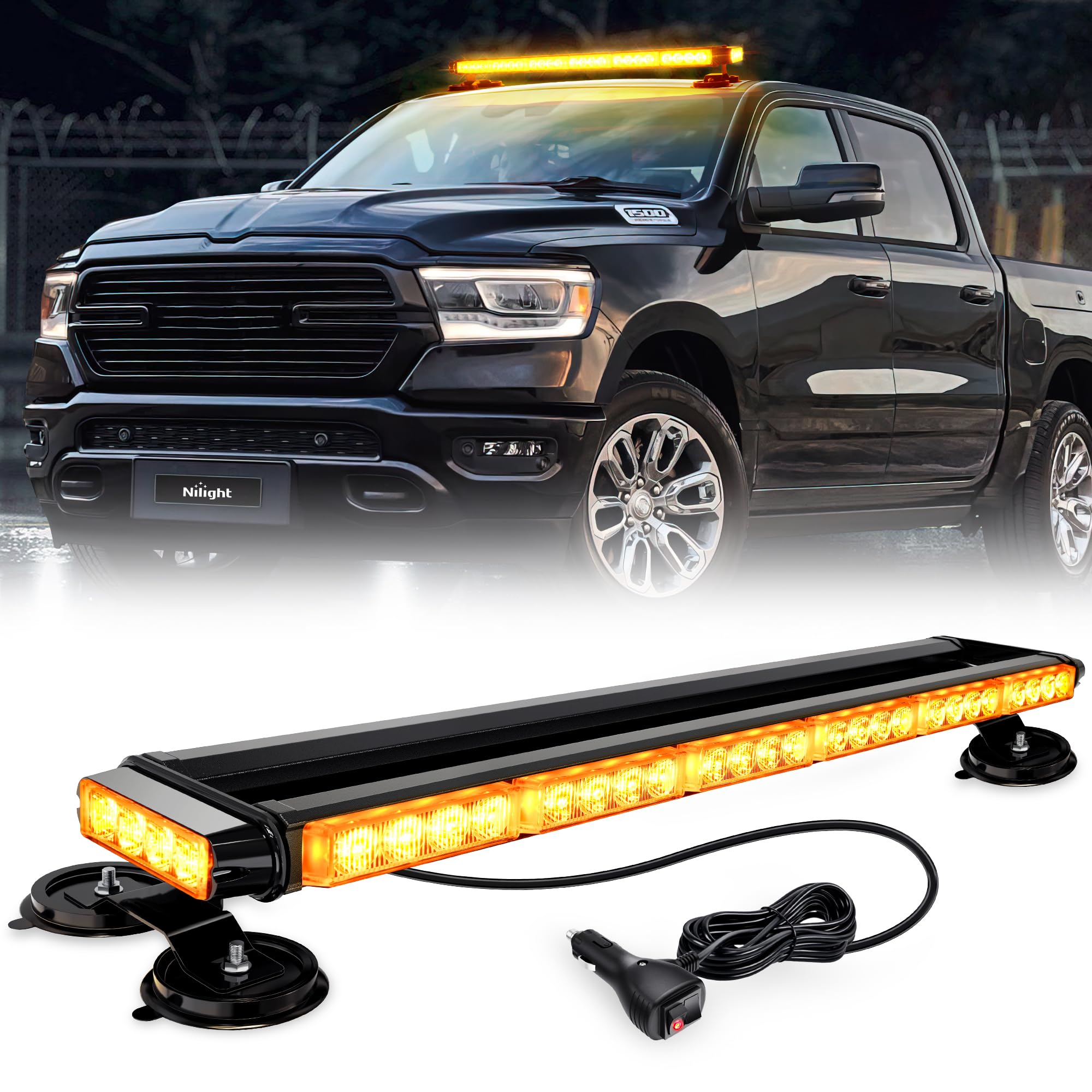 Nilight 29.5'' Roof Top Strobe Lights 56Led Hazard Light Emergency Safety Warning Led Flashing Bar Magnetic Mount 12V 24V Cars T