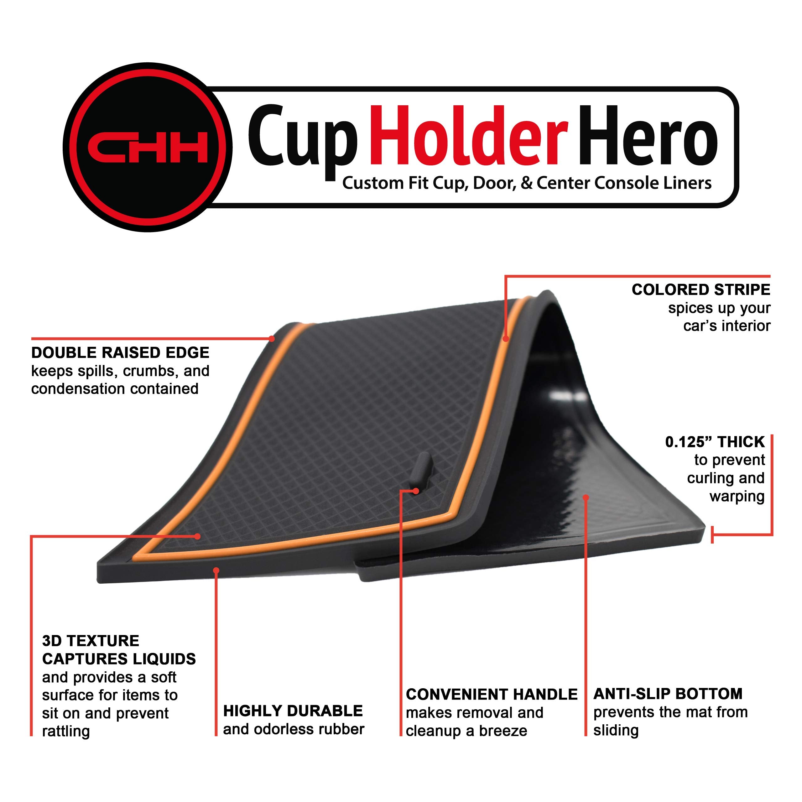 CupHolderHero Rubber Cup Holder Insert for Wrangler 2011-2017 - Orange Trim, Model JWRAJK35-ORG