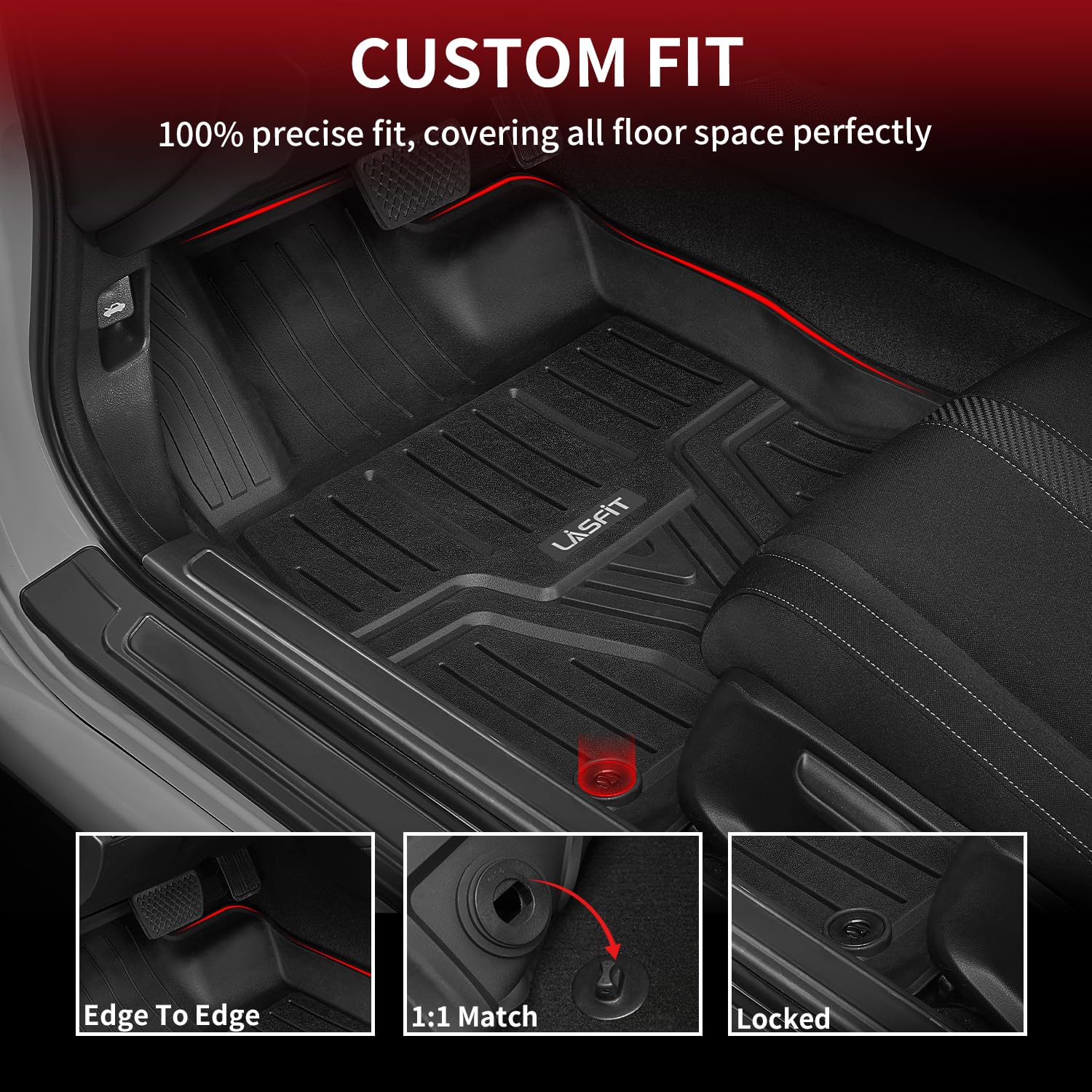 LASFIT Custom Fit Floor Mats for Honda Civic 2016-2021, All Weather TPE, 1st & 2nd Row, Black, Model LL-HN06