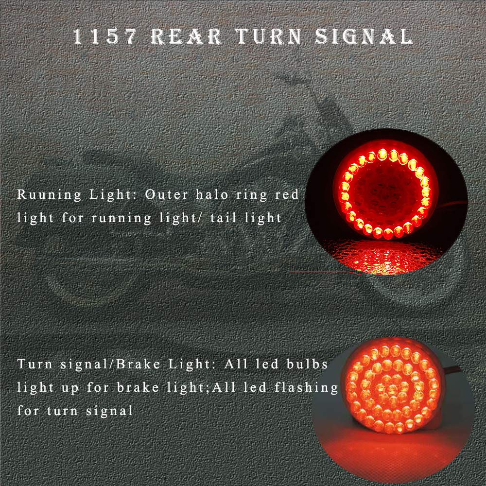 Motoparacc 1157 Rear Led Turn Signal Lights, 2 Inch Bullet Red Brake Tail Light With Smoked Lens Cover For Harley Sporster 1200,