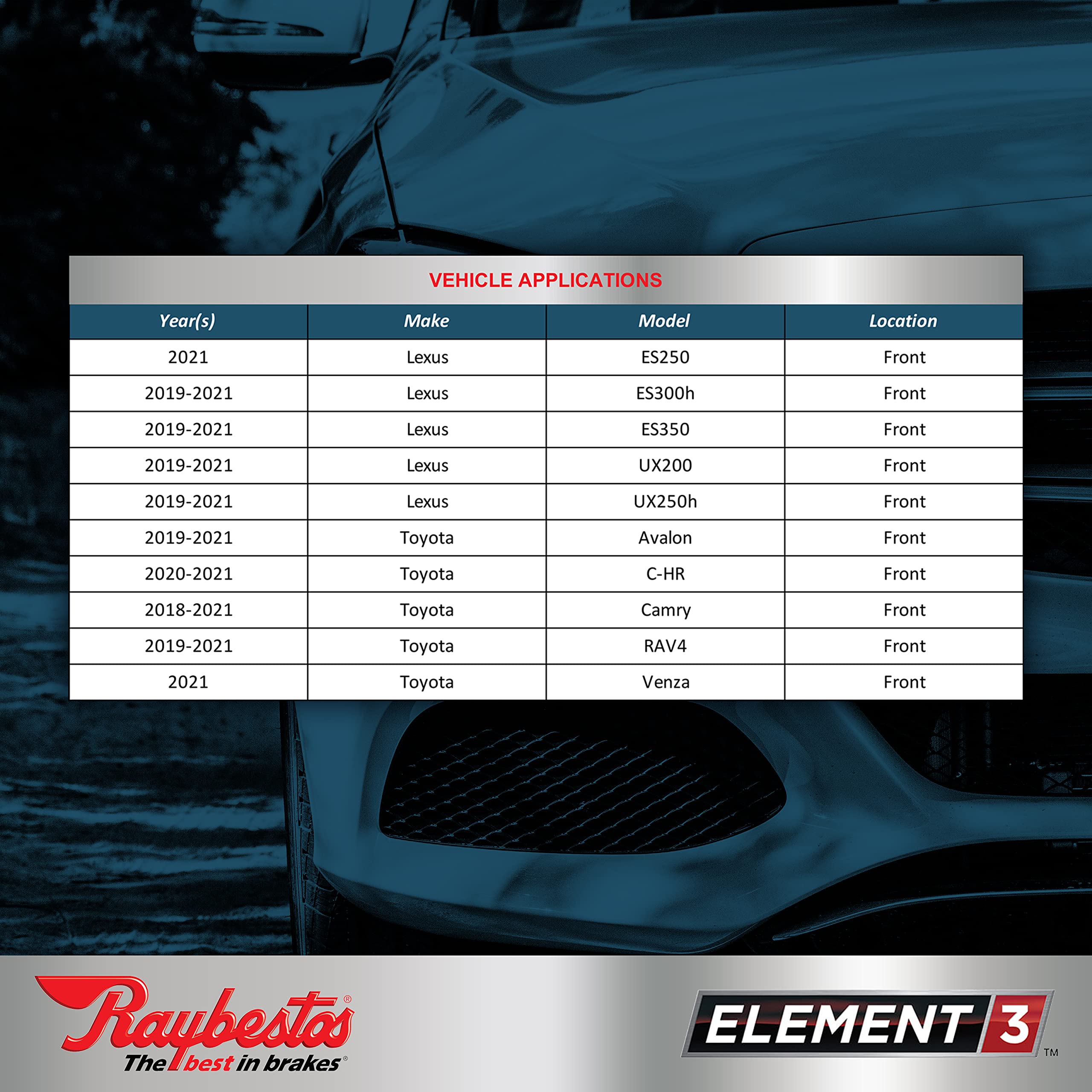 Raybestos Premium Raybestos Element3 Eht Replacement Front Brake Pad Set For Select Lexus Es250/Es300H/Es350/Ux200/Ux250H And To