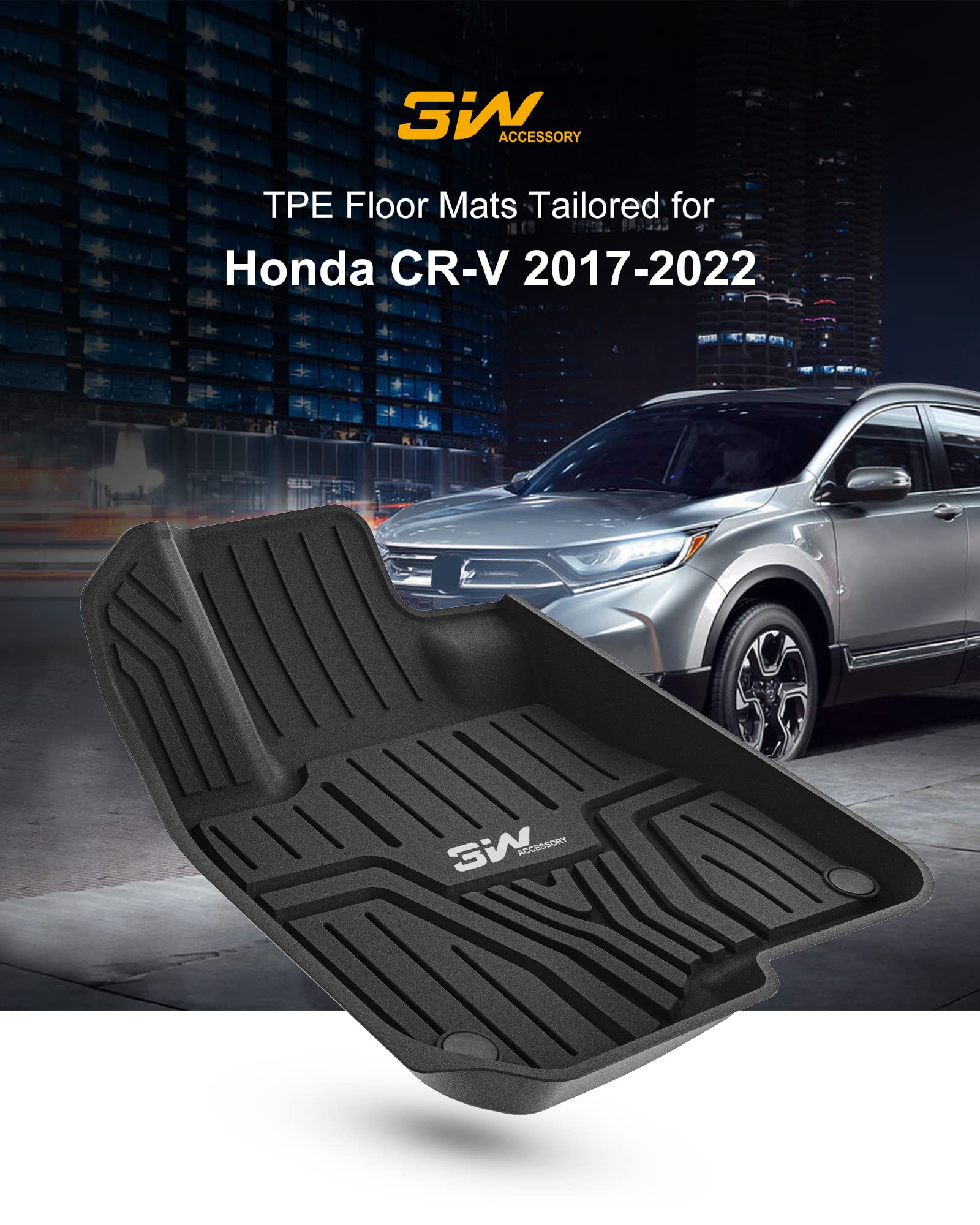 3W Floor Mats Fit For Honda Cr-V 2017-2022 (Include Hybrid) Tpe All Weather Custom Fit Floor Liner For Honda Crv 1St And 2Nd Row