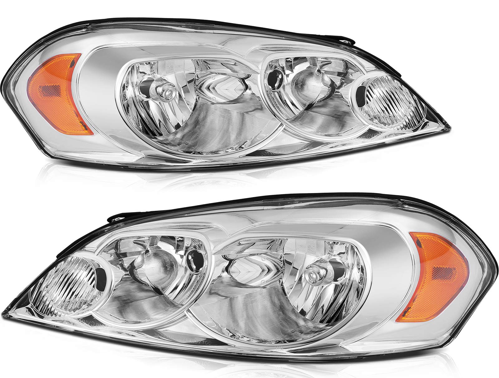 LBRST Headlight Fit 2006-2013 for Impala, 2014-2016 for Impala Limited, 2006-2007 for Monte Carlo Chrome Housing Amber Reflector