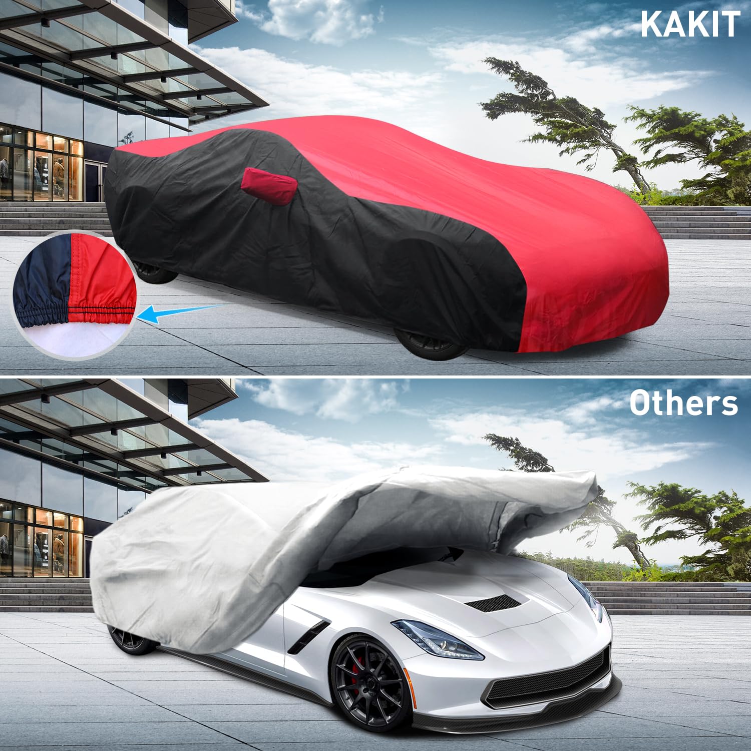 KAKIT Waterproof Car Cover for 2014-2019 C7 Stingray, UV Resistant, Custom Fit, C7 Size, Red & Black