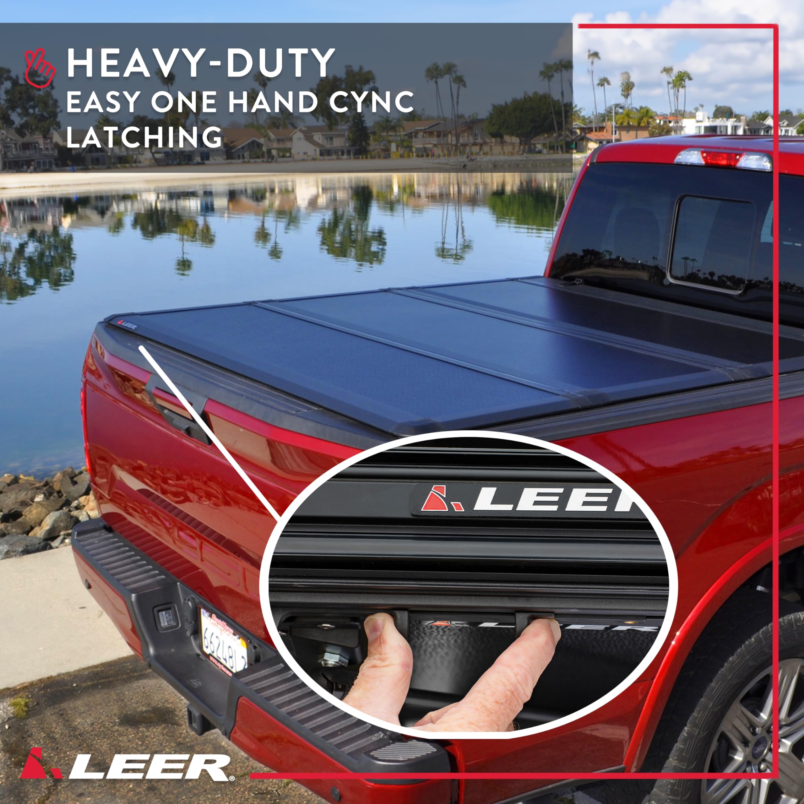 Leer Hf350M Tri-Folding Truck Bed Tonneau Cover, Fits Dodge Ram Without 60/40 Tailgate, Years 2019-2023, 5'7 Truck Bed, Black