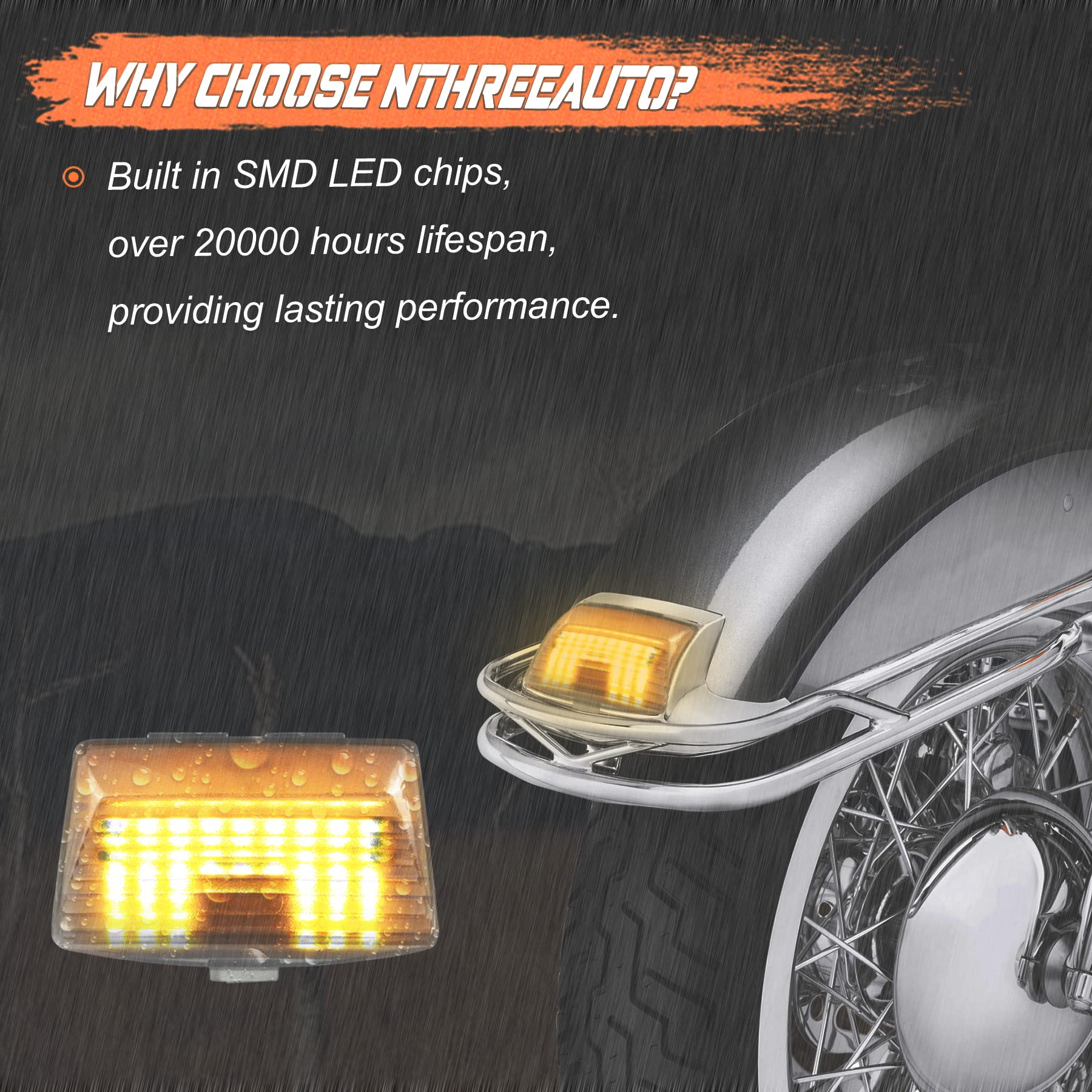 Nthreeauto 2Pcs Front Rear Smoked Fender Lights Led Fender Tips Tail Light Compatible With Harley Electra Glide Road King Heritage Softail Touring Flhtc Fltru Flhtkl (Tinted Lens)
