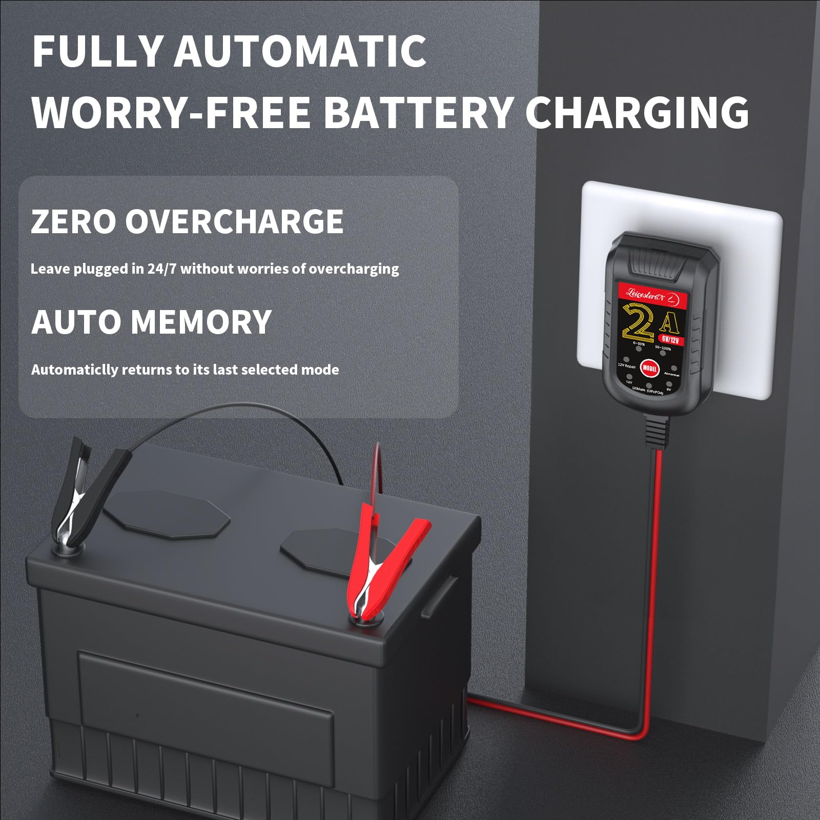 Lst 2A Trickle Battery Charger Automatic Maintainer 6V 12V Smart Float Charger For Automotive Car Motorcycle Lawn Mower Tractor